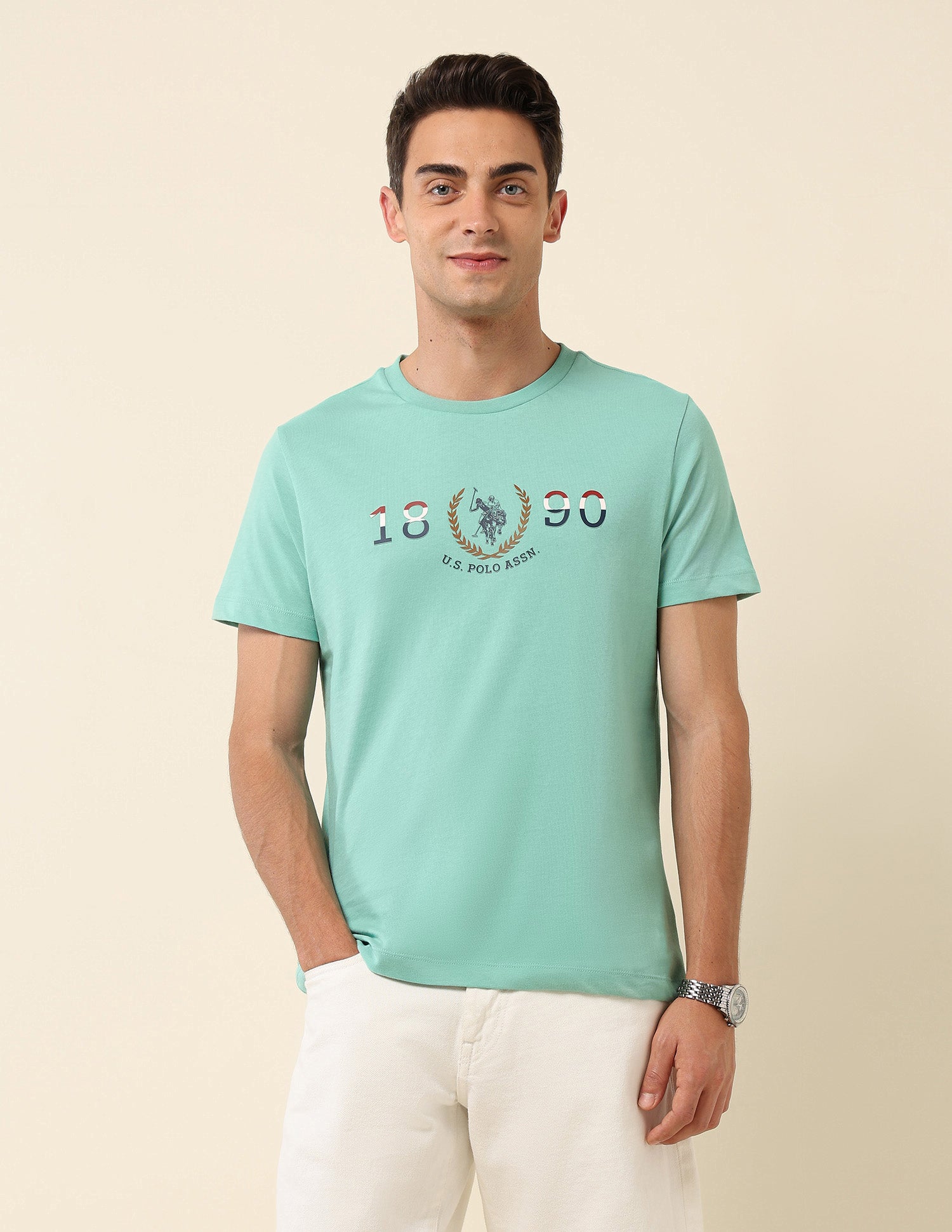 Brand Embossed Slim Fit T- Shirt Aqua - U.S. Polo Assn. India | Large