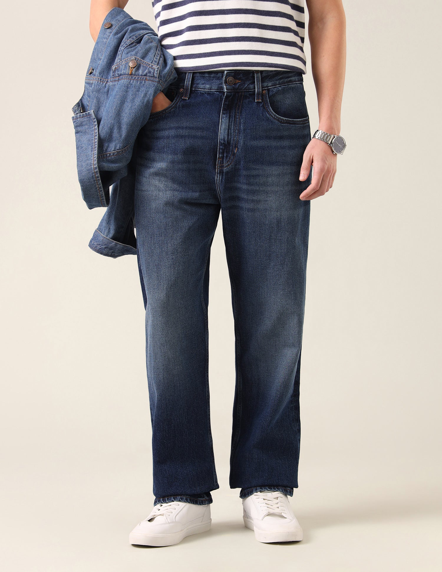 Logan Loose Straight Fit Whiskered Jeans Dark Blue - U.S. Polo Assn. India | Large