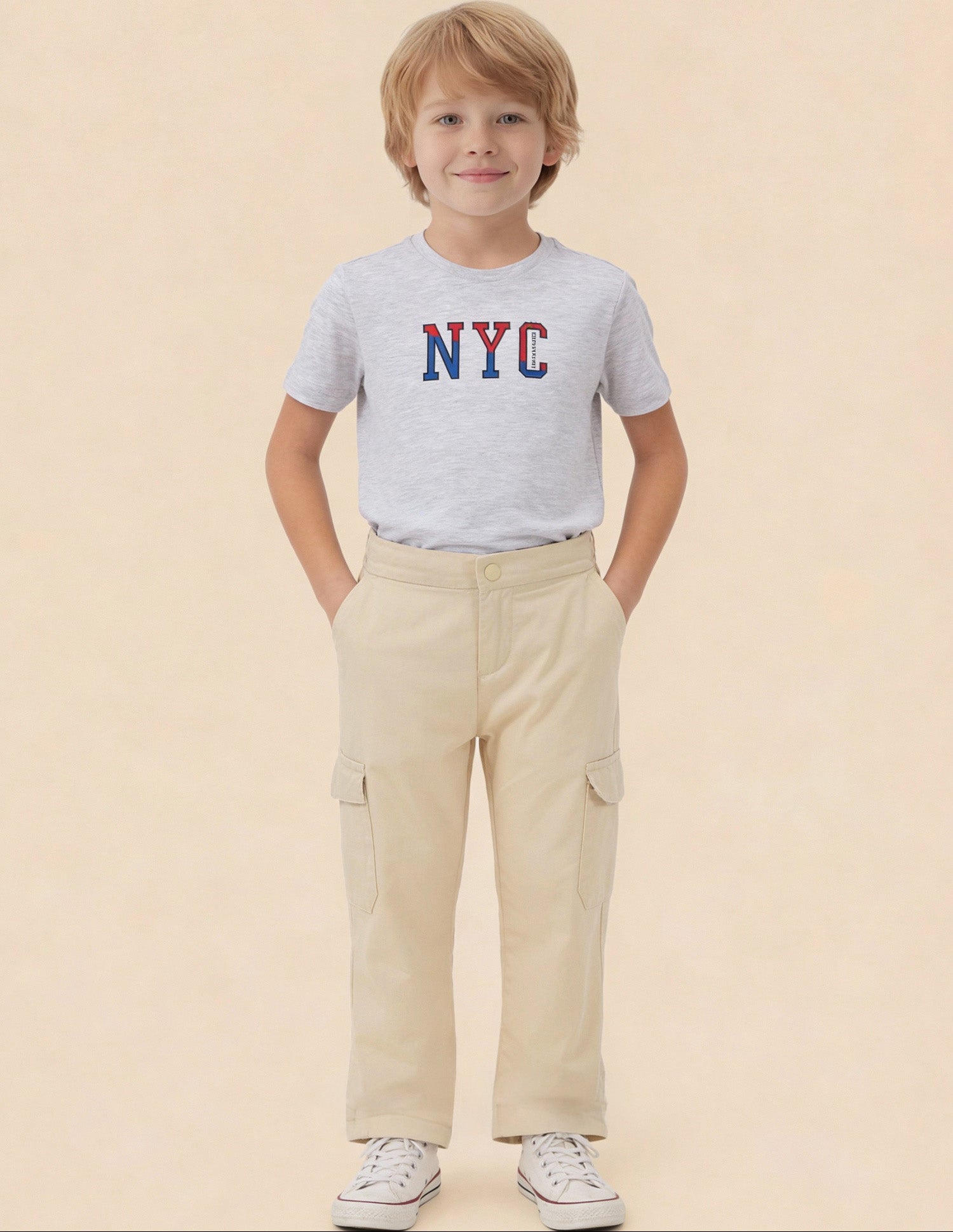 Boys Solid Relaxed Fit Cargos