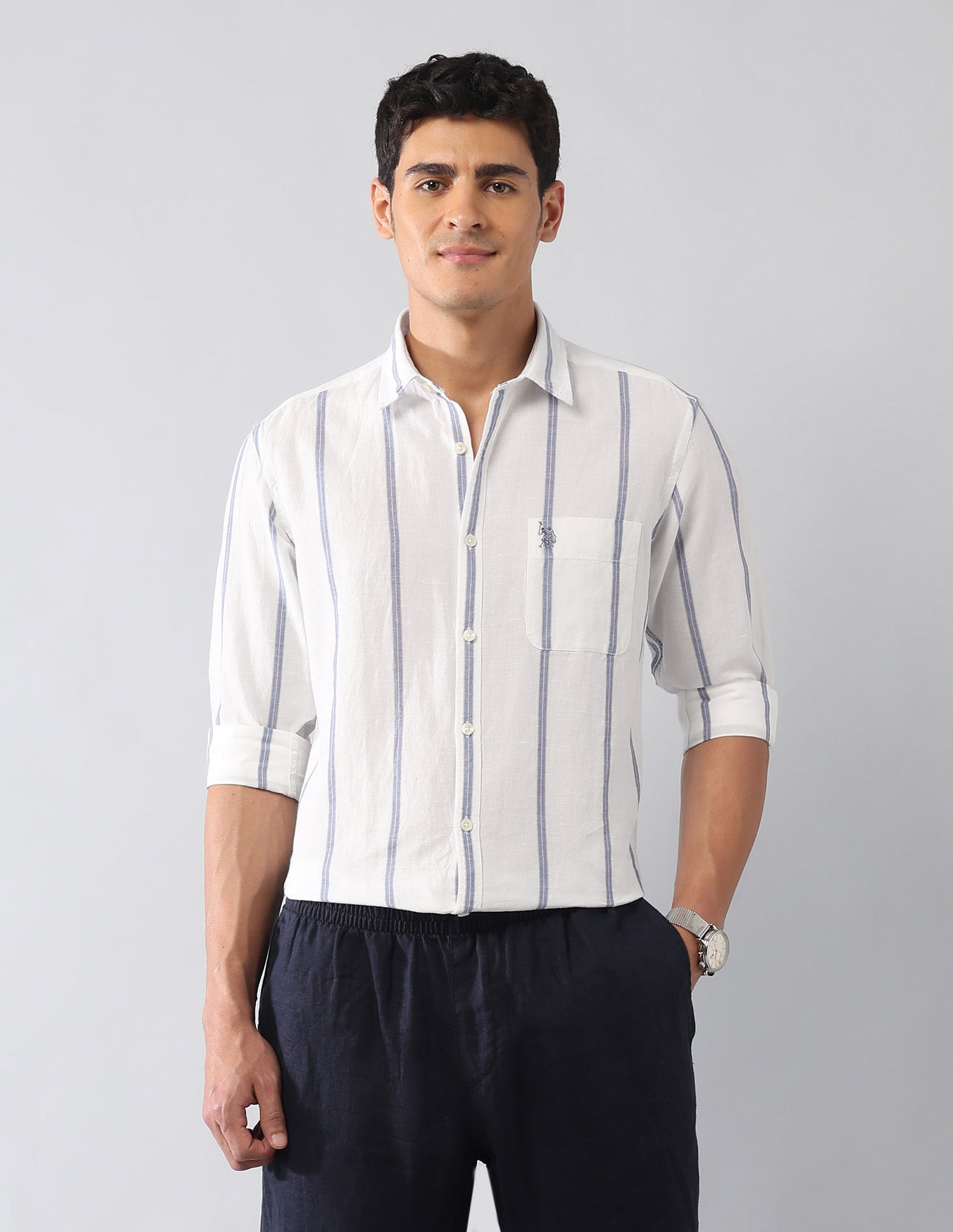 Vertical Striped Poplin Regular Fit Shirt White - U.S. Polo Assn. India | Large
