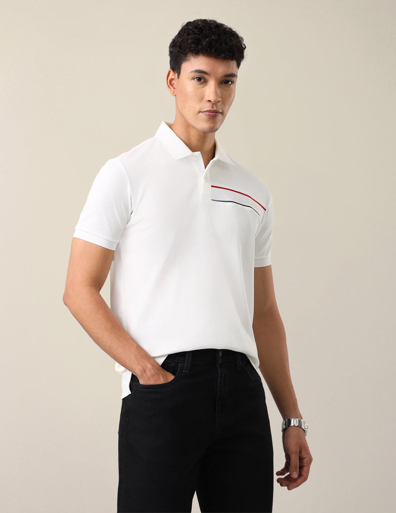 Solid Slim Fit Polo Shirt White - U.S. Polo Assn. India | Large
