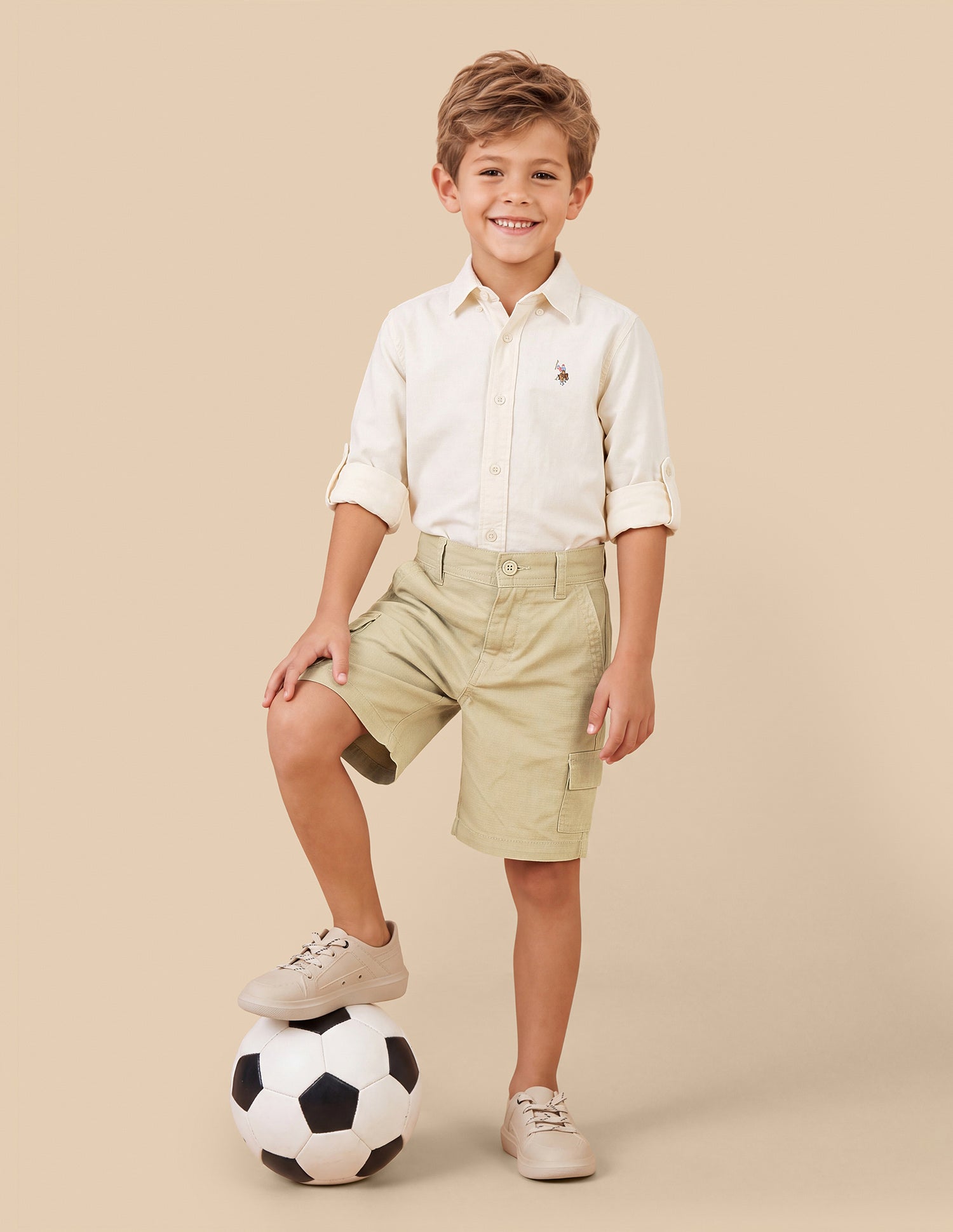Mid Rise Relaxed Fit Shorts Beige - U.S. Polo Assn. India | Large