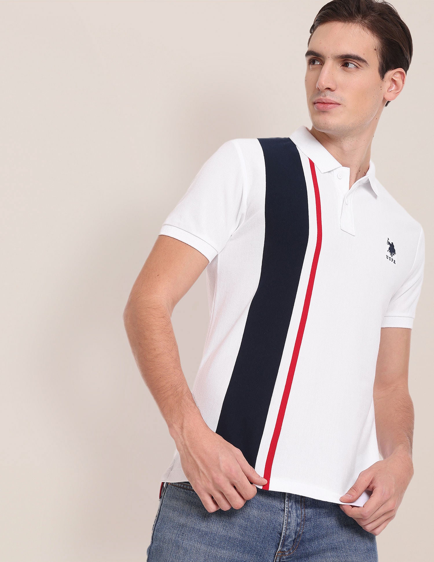 Vertical Stripe Slim Fit Polo Shirt White - U.S. POLO ASSN. | Large