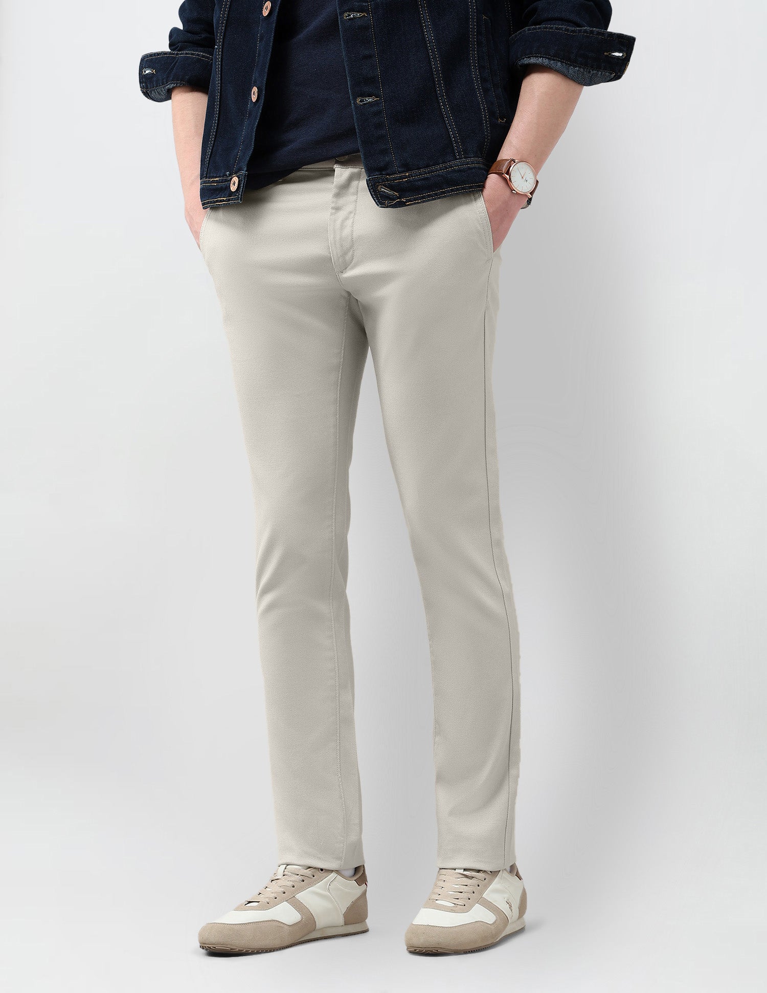 Denver Slim Fit Textured Trousers Stone - U.S. Polo Assn. India | Large