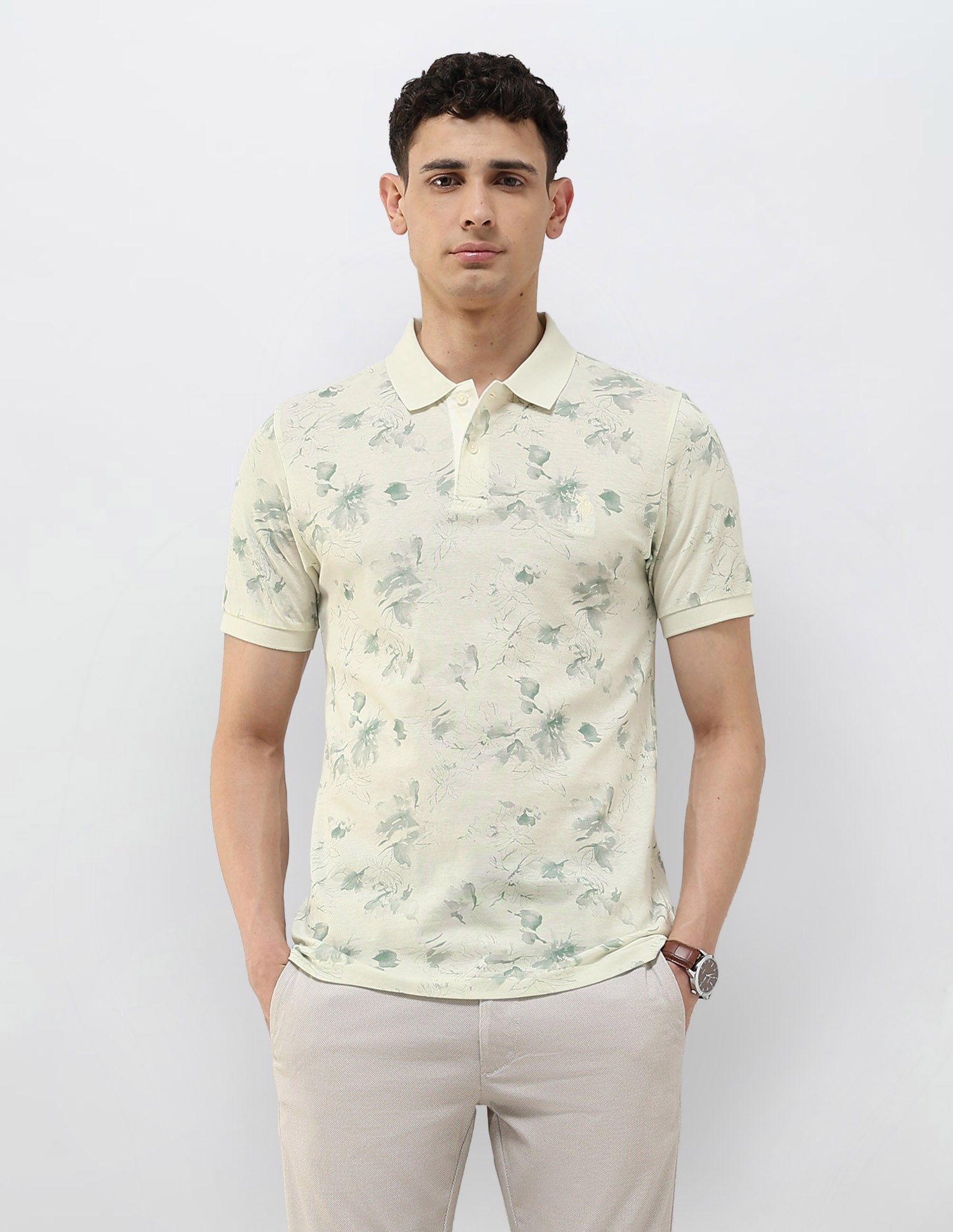 Floral Printed Slim Fit Polo Shirt