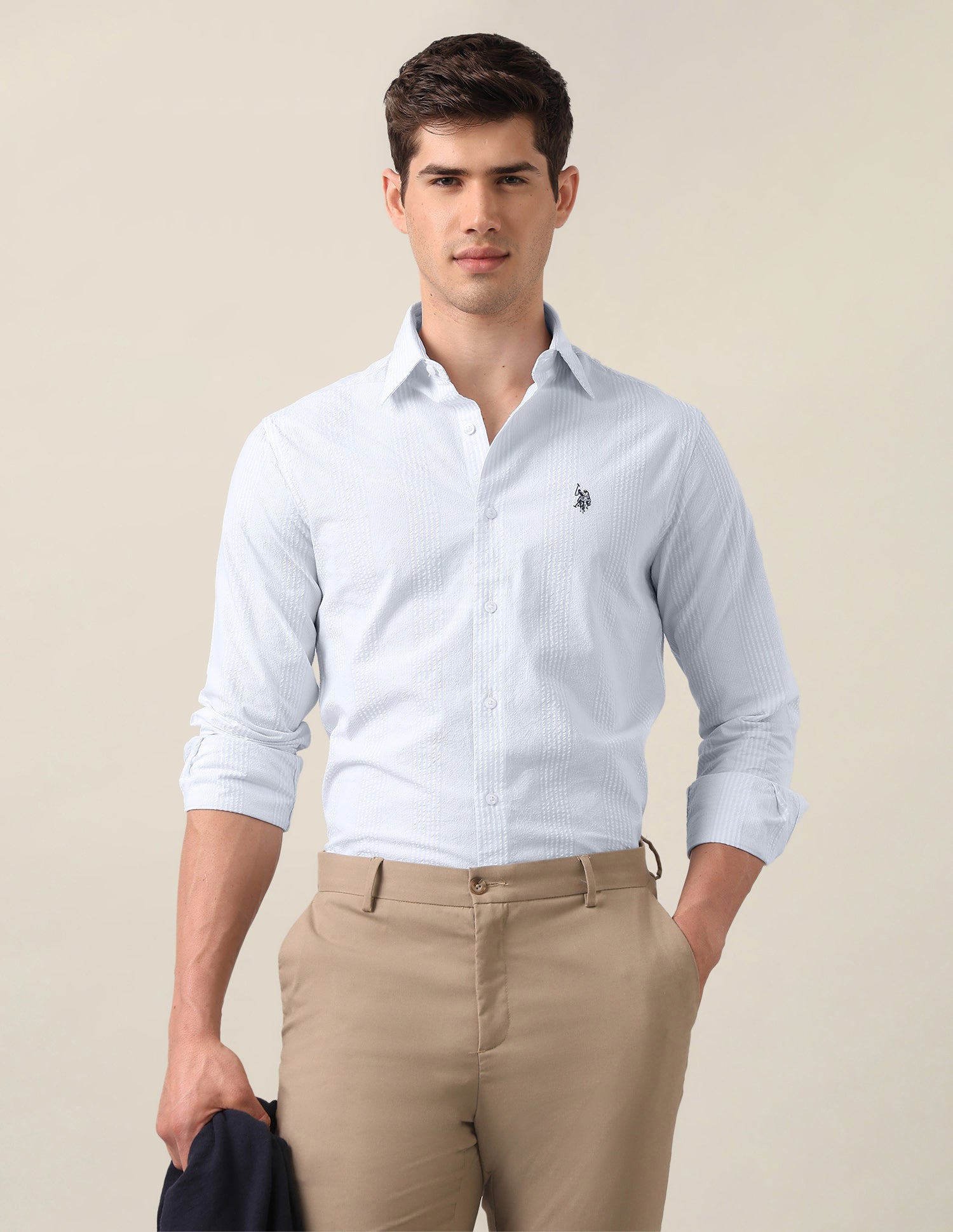 Vertical Striped Seersucker Shirt Light Blue - U.S. Polo Assn. India | Large