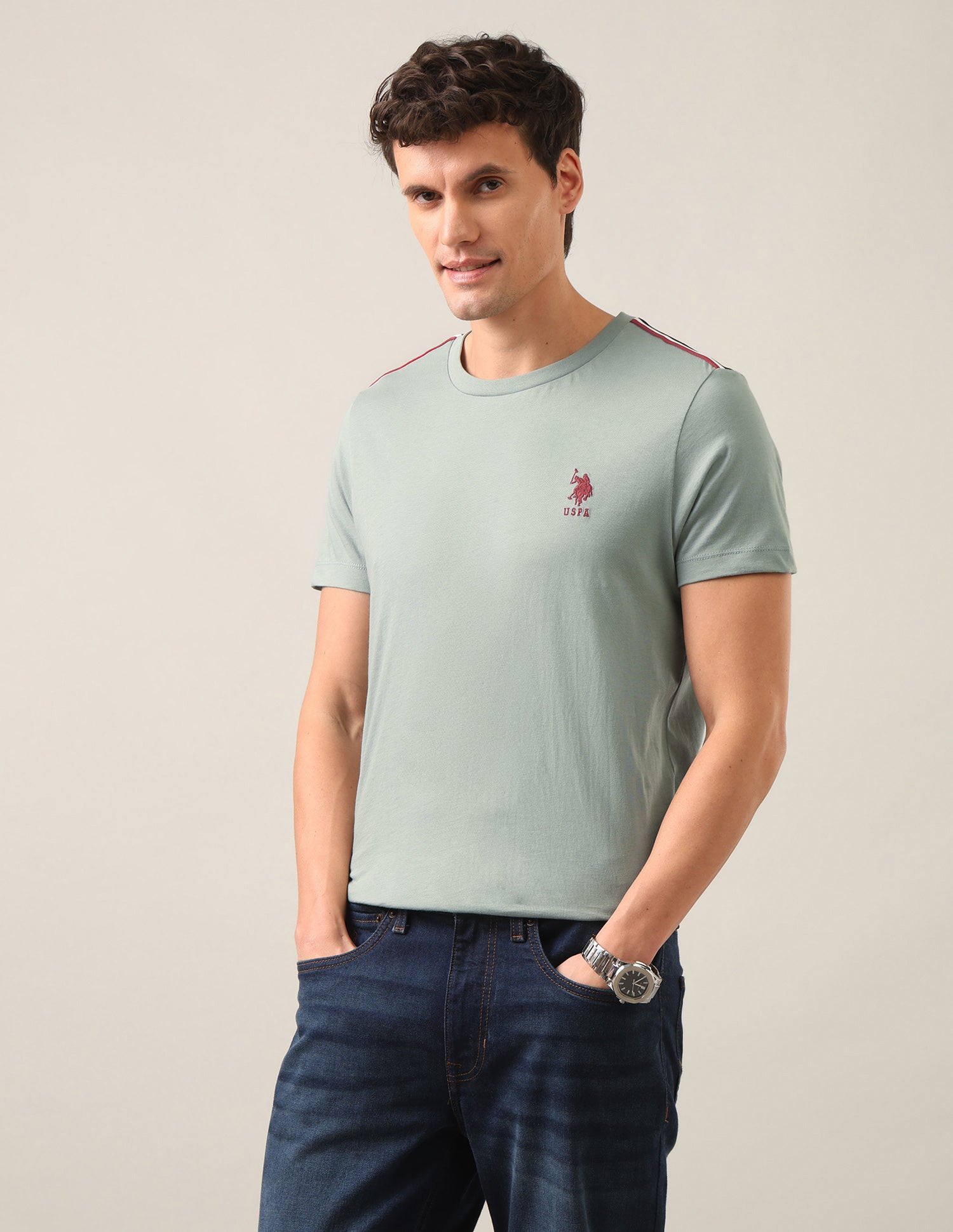 Solid Regular Fit T-Shirt Light Green - U.S. Polo Assn. India | Large
