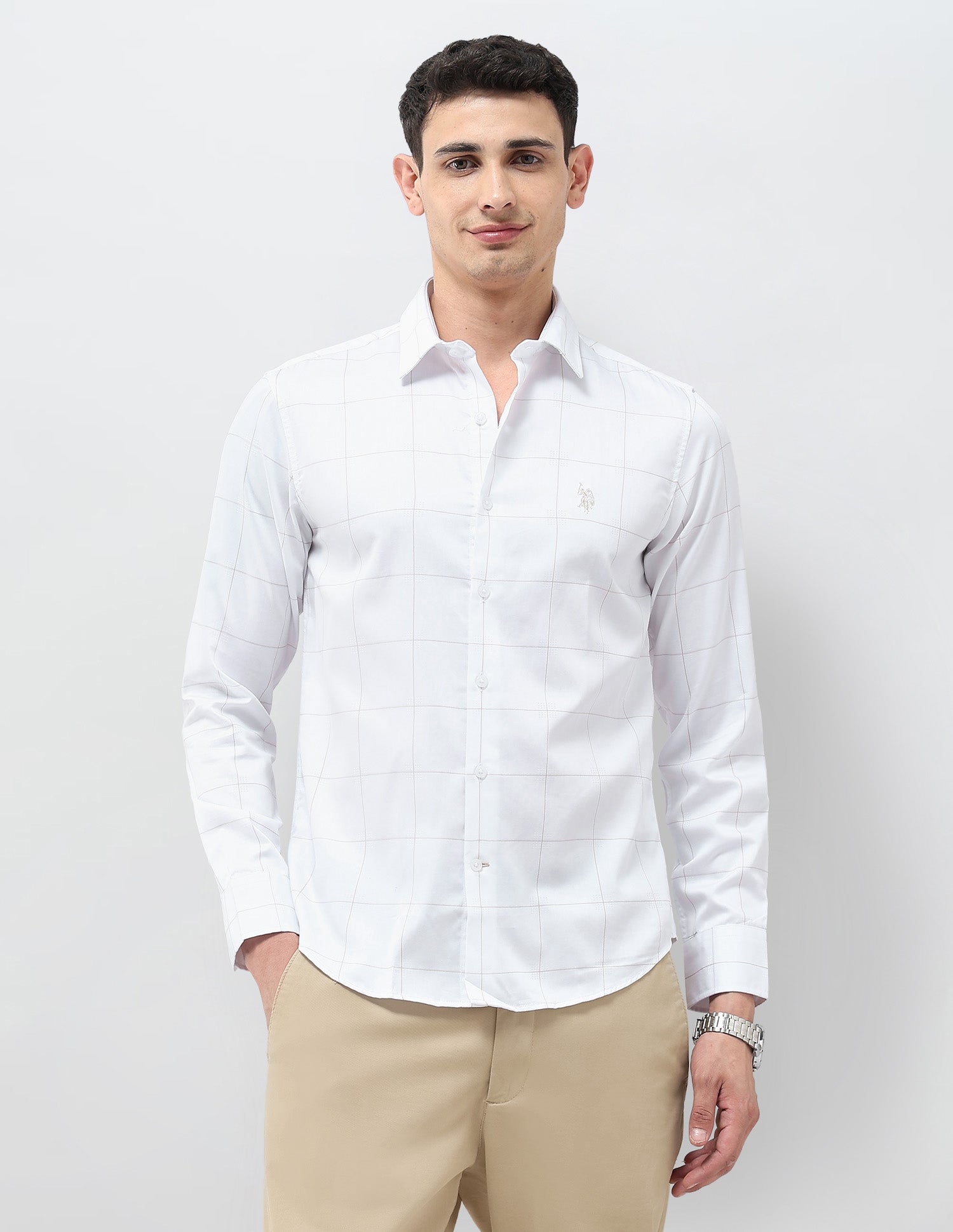 Windowpane Checked Tailored Fit Shirt