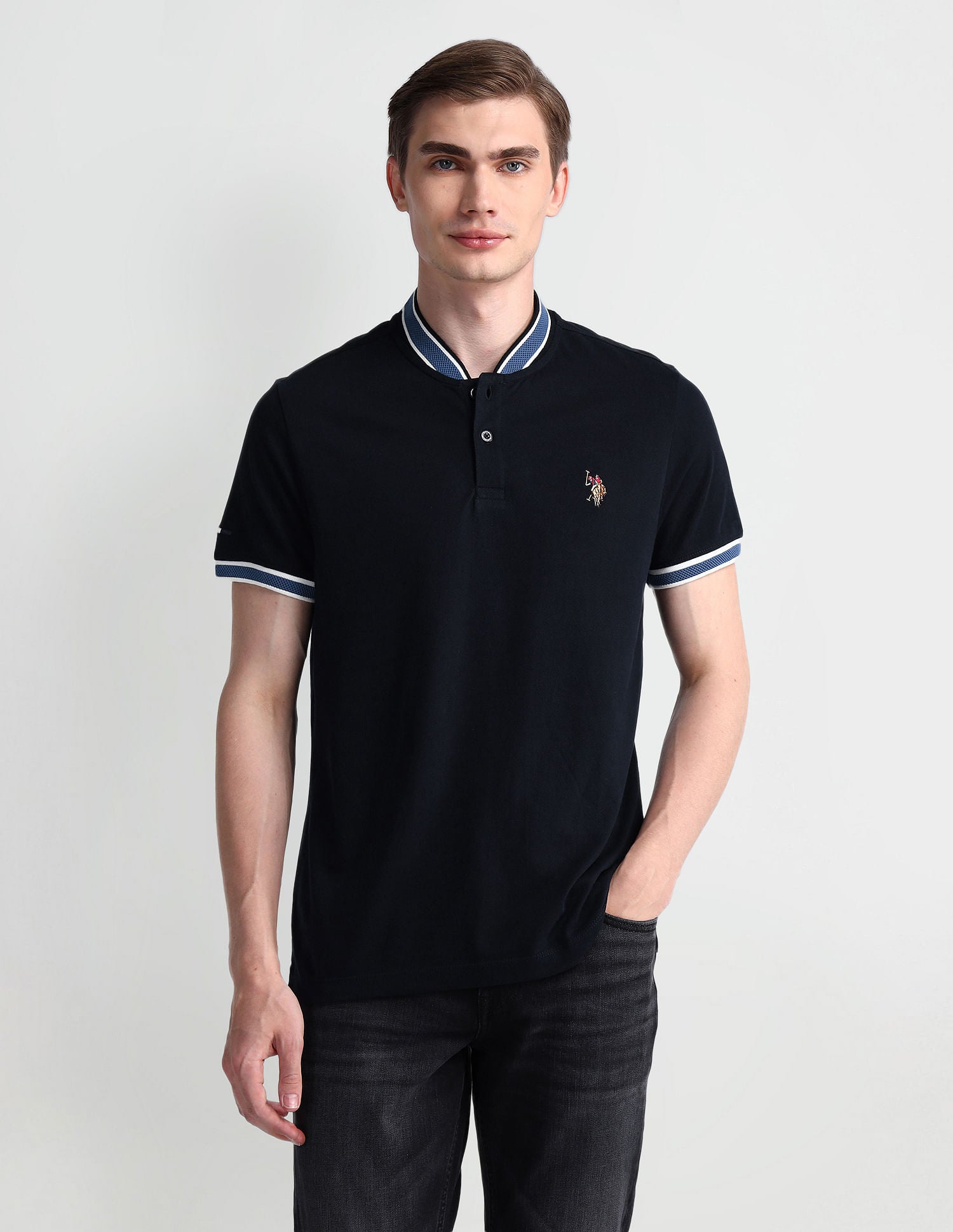 Solid Muscle Fit Polo Shirt Navy - U.S. Polo Assn. India | Large