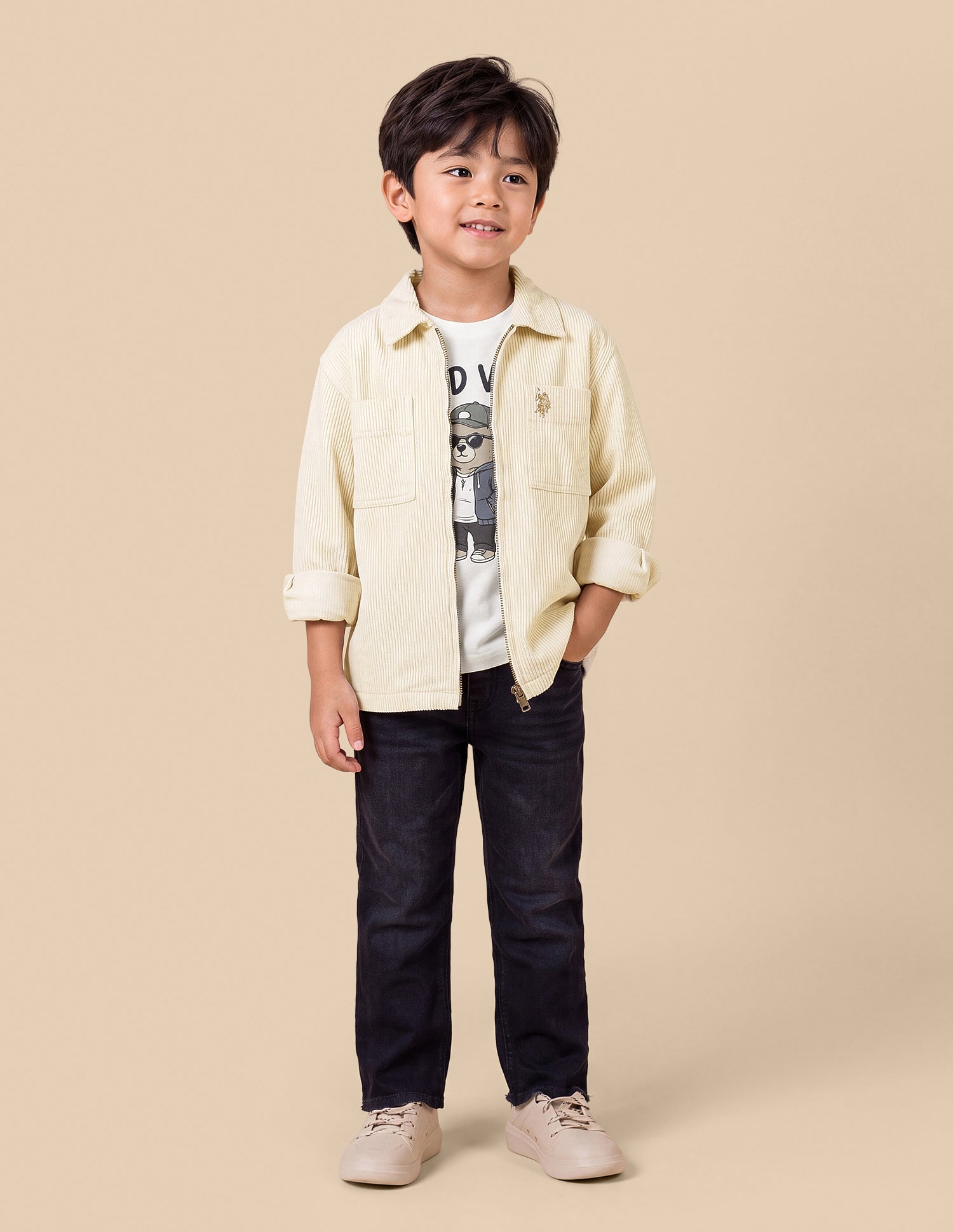 Boxy Fit Corduroy Shirt Ivory - U.S. Polo Assn. India | Large