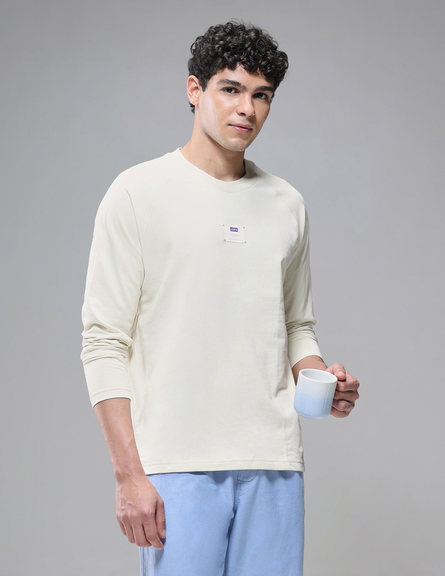 Raglan Full Sleeve Loopknit Lounge T-Shirt Bone White - U.S. Polo Assn. India | Large