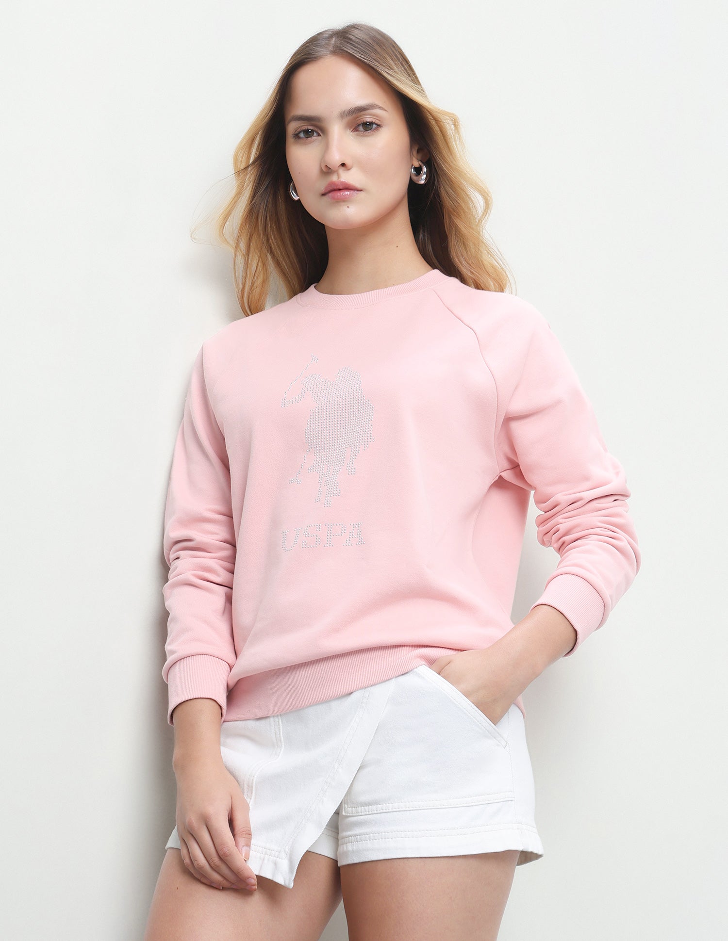 Brand Embellished Regular Fit Sweatshirt Light Pink - U.S. Polo Assn. India | Large
