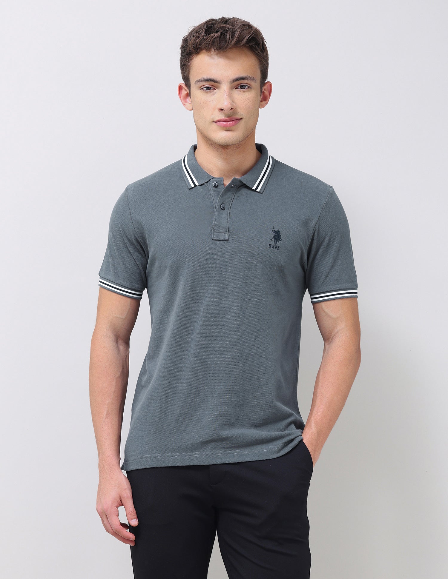 Solid Regular Fit Polo Shirt Dark Grey - U.S. Polo Assn. India | Large