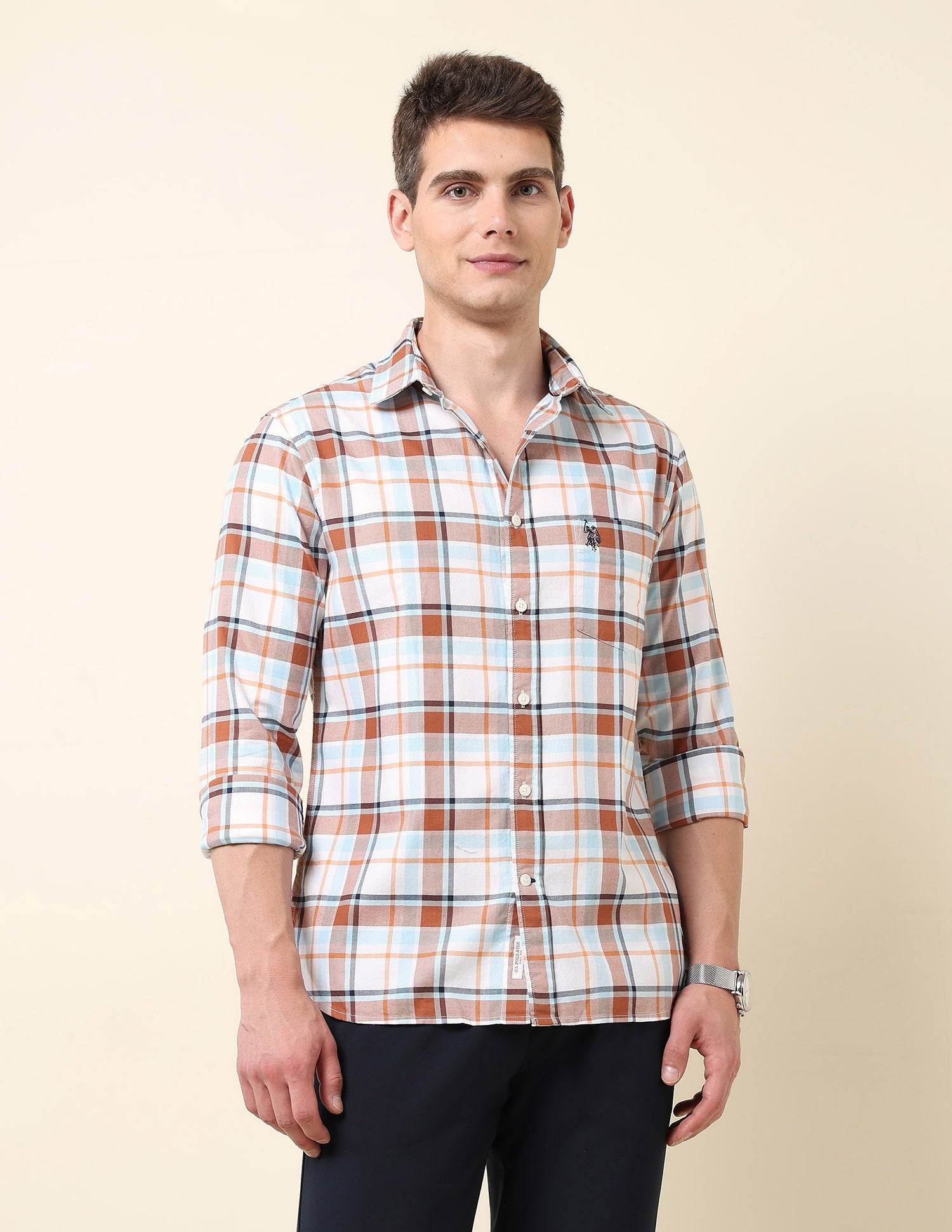Tartan Checked Tailored Fit Shirt Khaki - U.S. Polo Assn. India | Large