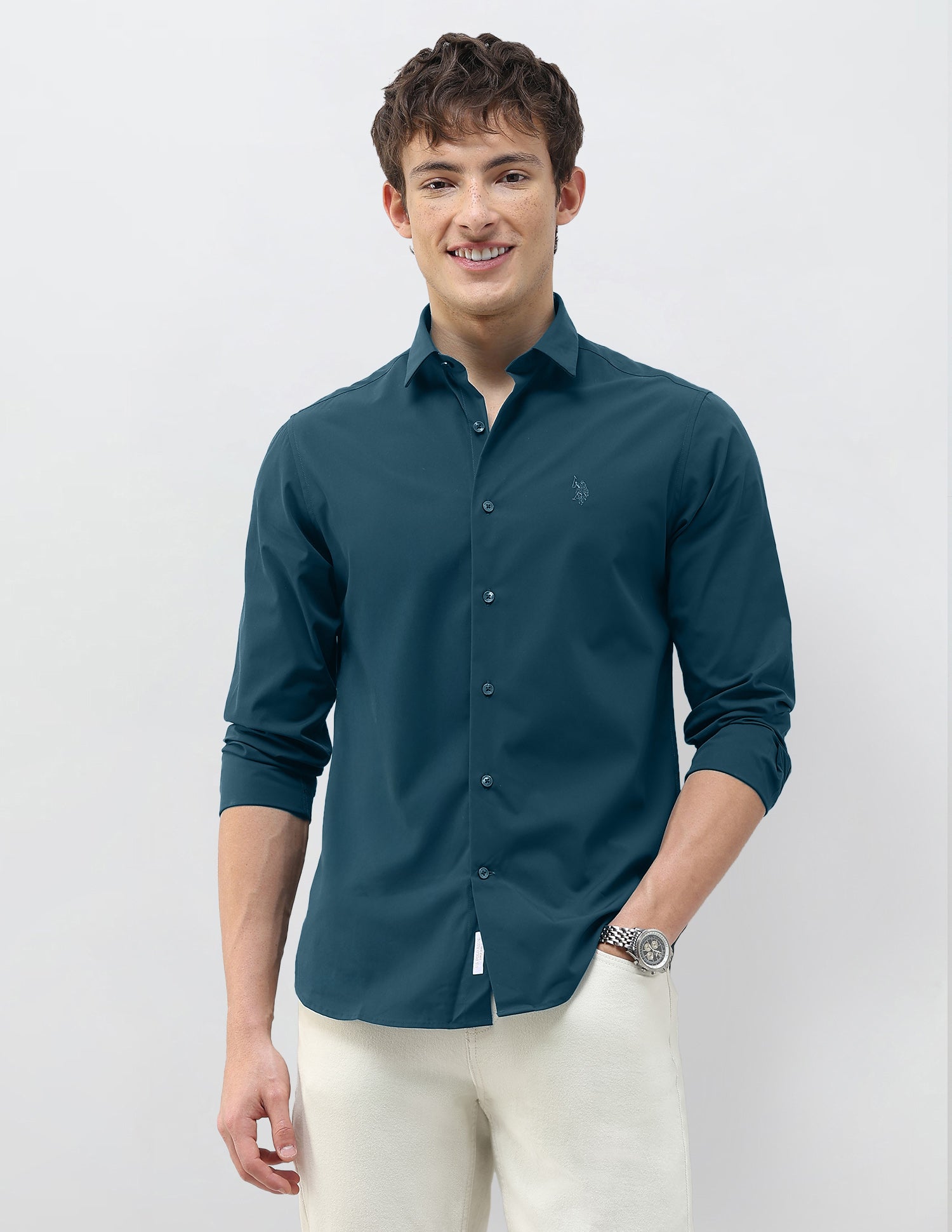 Solid Regular Fit Shirt Teal - U.S. Polo Assn. India | Large