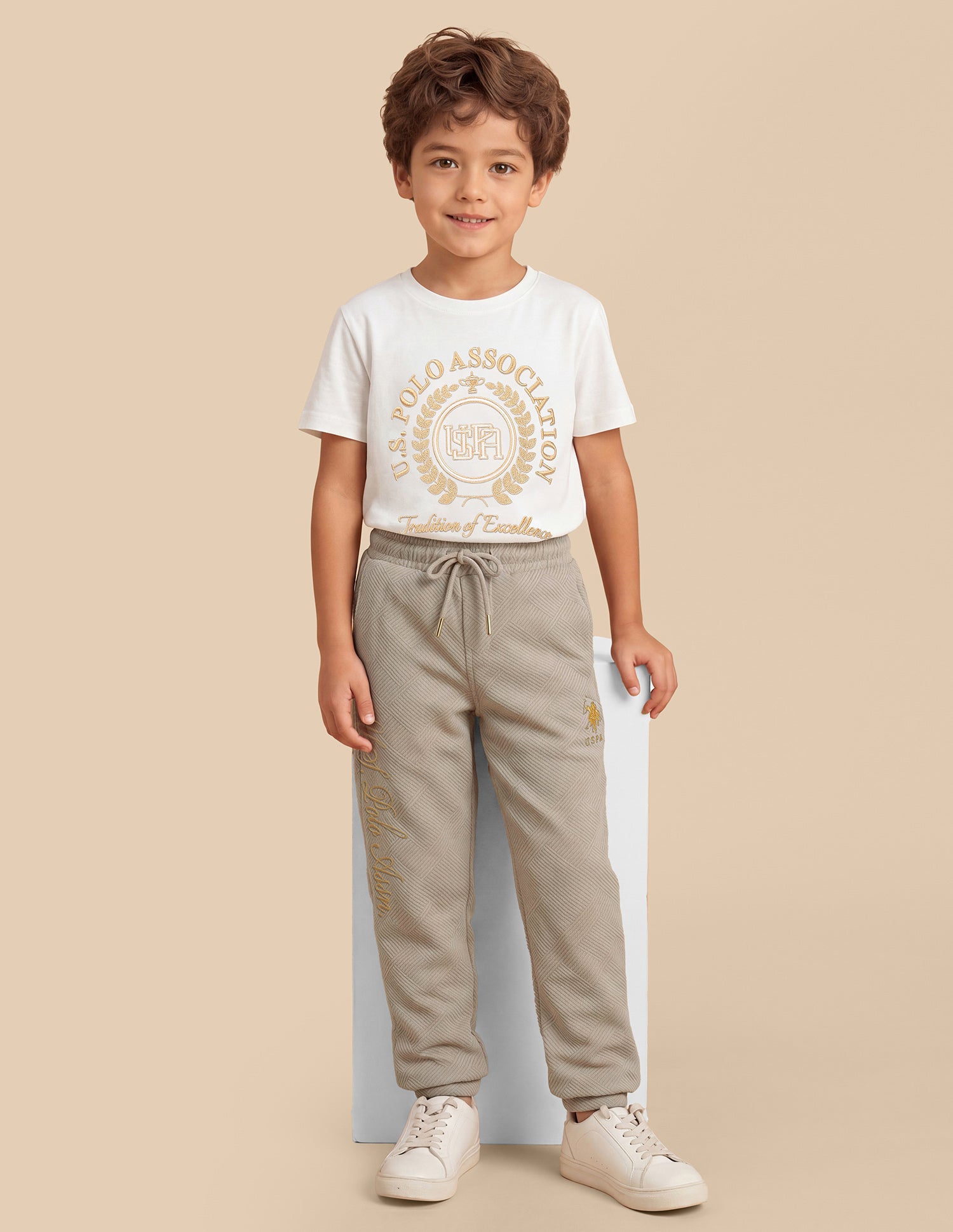 Patterned Brand Embroidered Joggers Beige - U.S. Polo Assn. India | Large