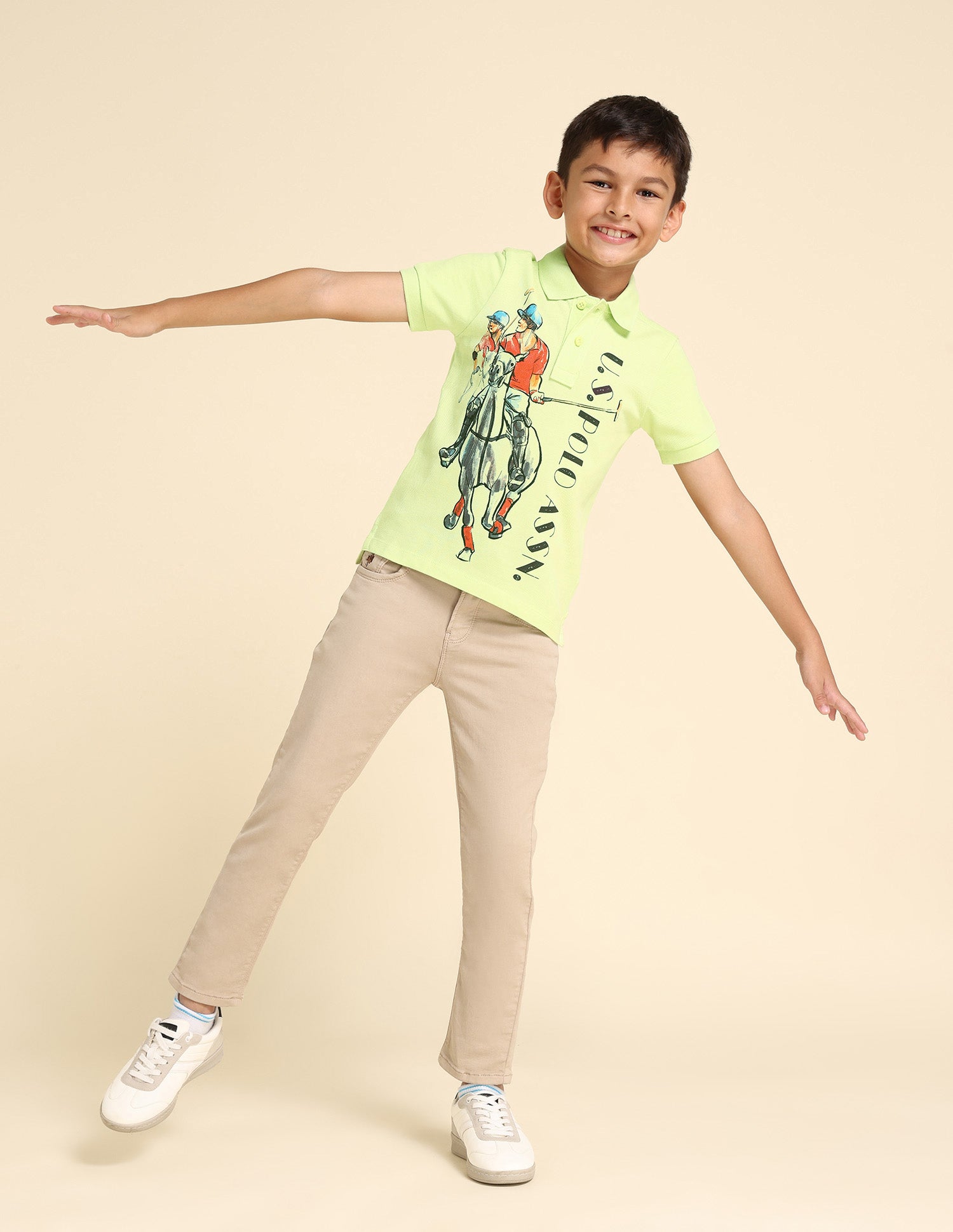 Boys Cotton Printed Polo Shirt Green - U.S. Polo Assn. India | Large