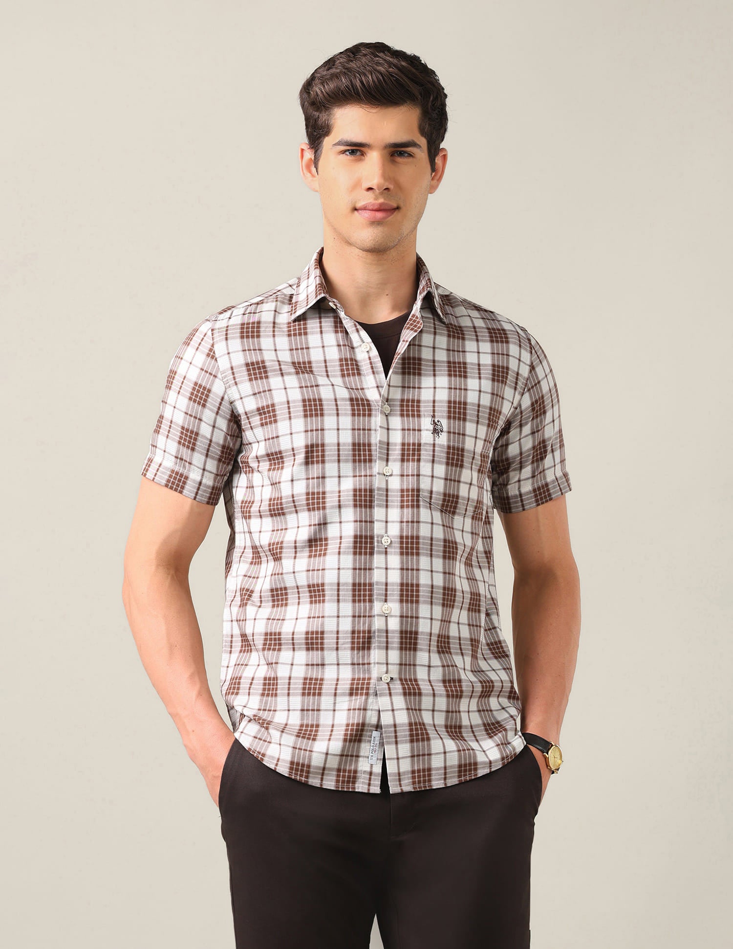 Tailored Fit Twill Shirt Brown - U.S. Polo Assn. India | Large