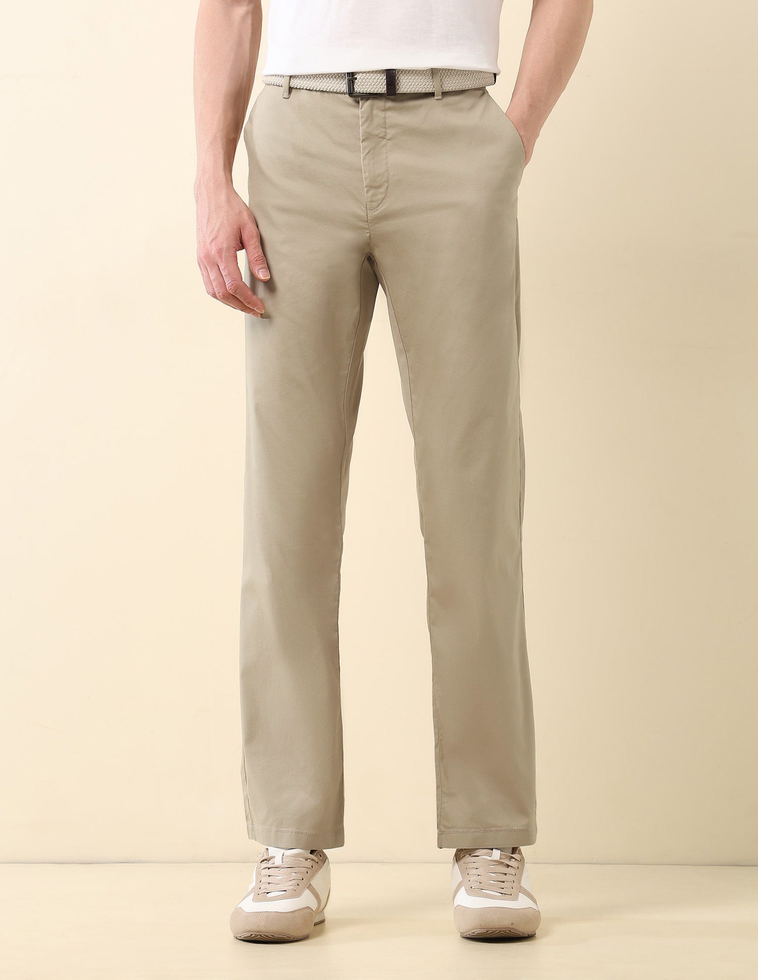 Riley Straight Fit Satin Trousers Dark Khaki - U.S. Polo Assn. India | Large