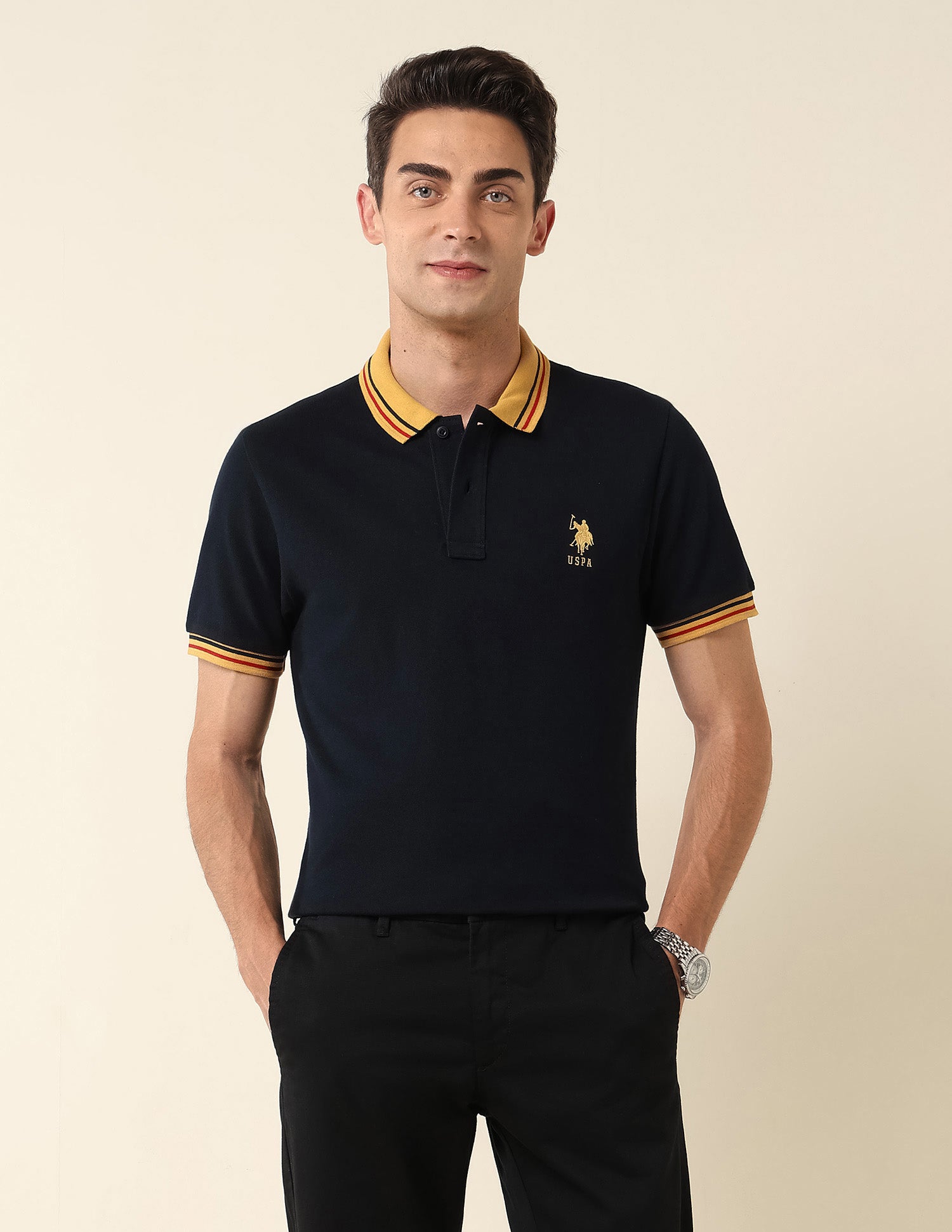 Pure Cotton Slim Fit Polo Shirt Navy - U.S. Polo Assn. India | Large