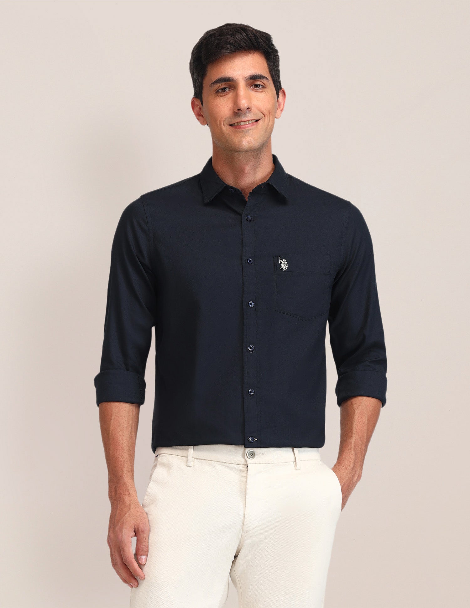 Slim Fit Solid Shirt Navy - U.S. Polo Assn. India | Large