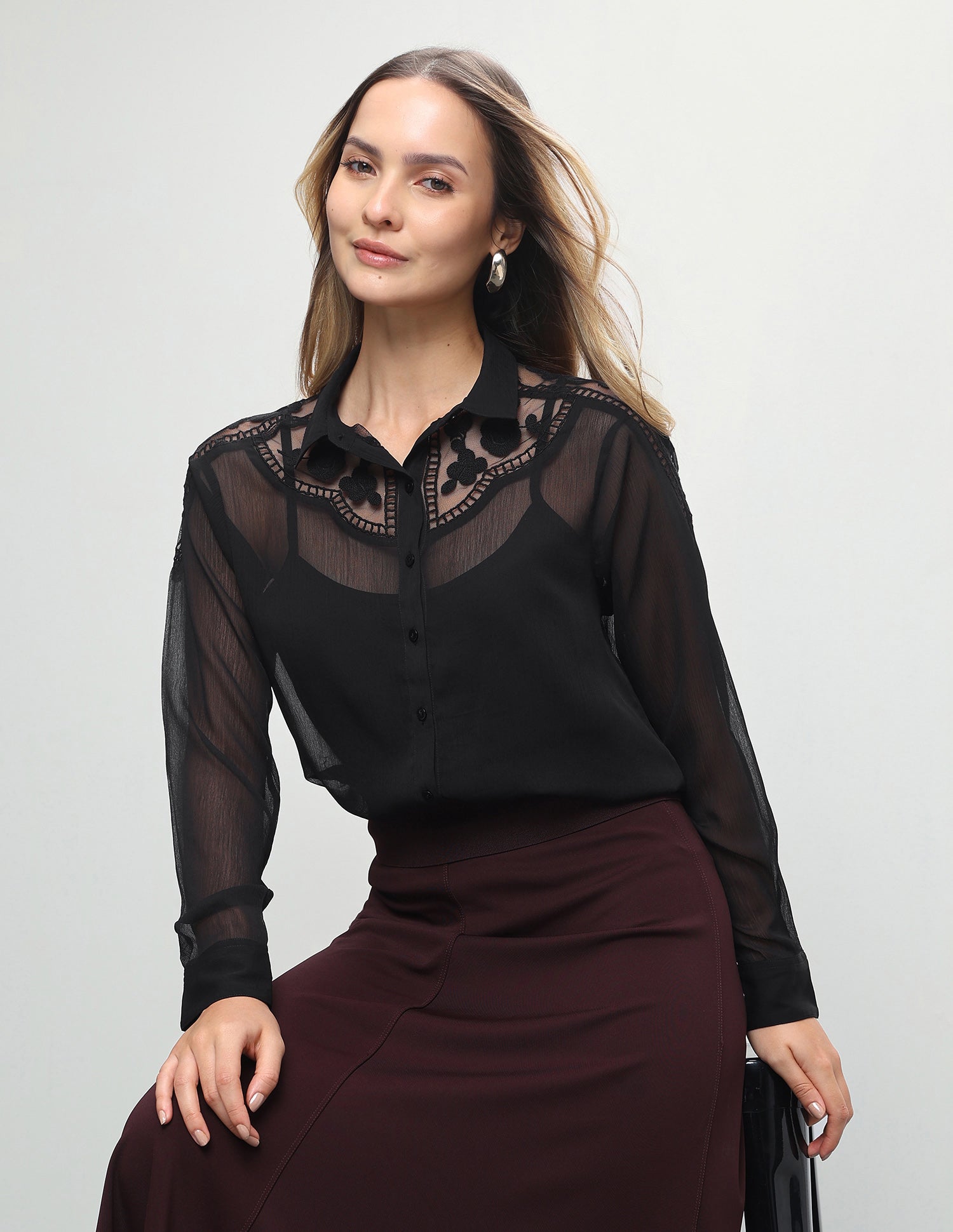 Embroidered Lace Regular Fit Shirt Black - U.S. Polo Assn. India | Large