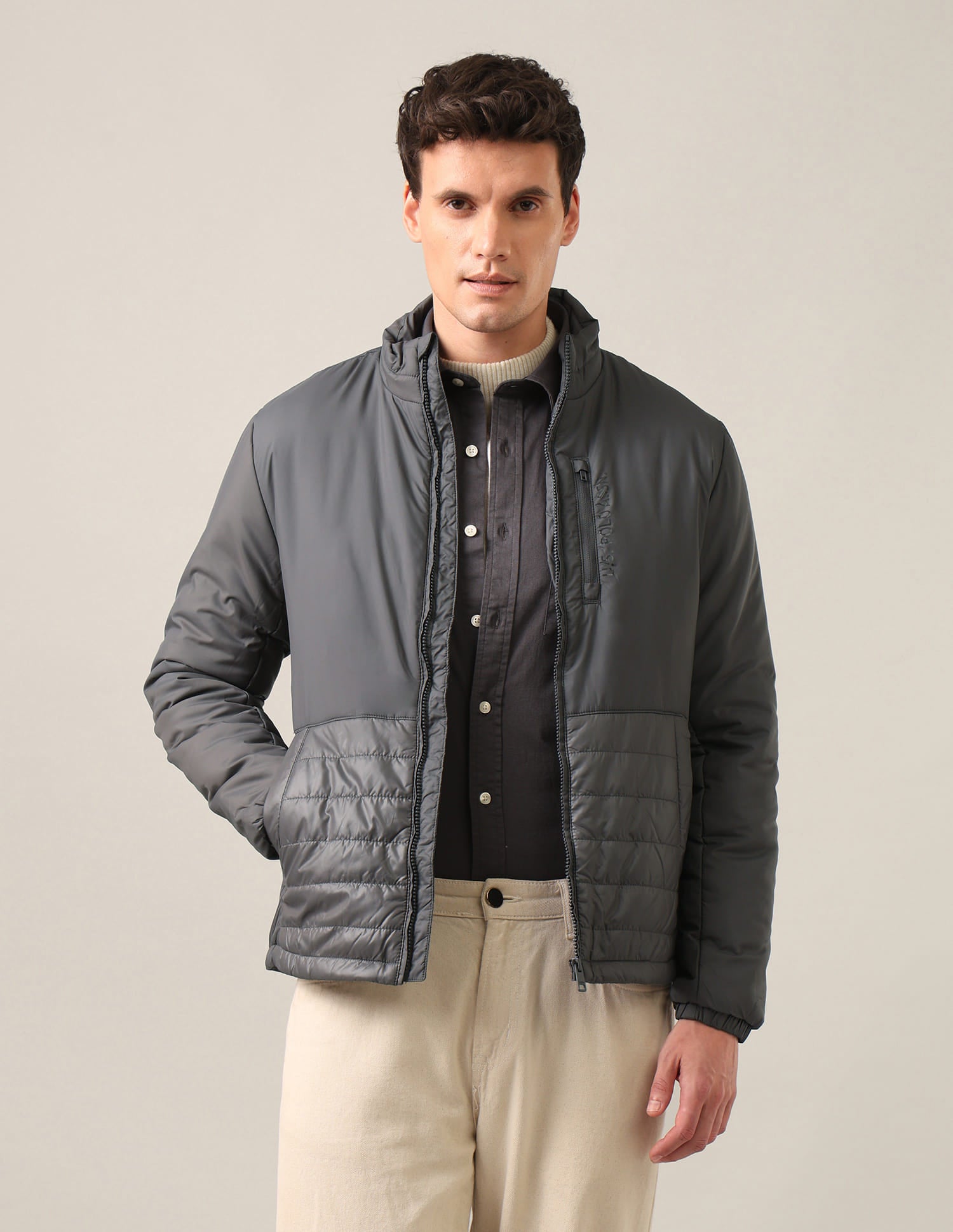 High Neck Solid Jacket Grey - U.S. Polo Assn. India | Large