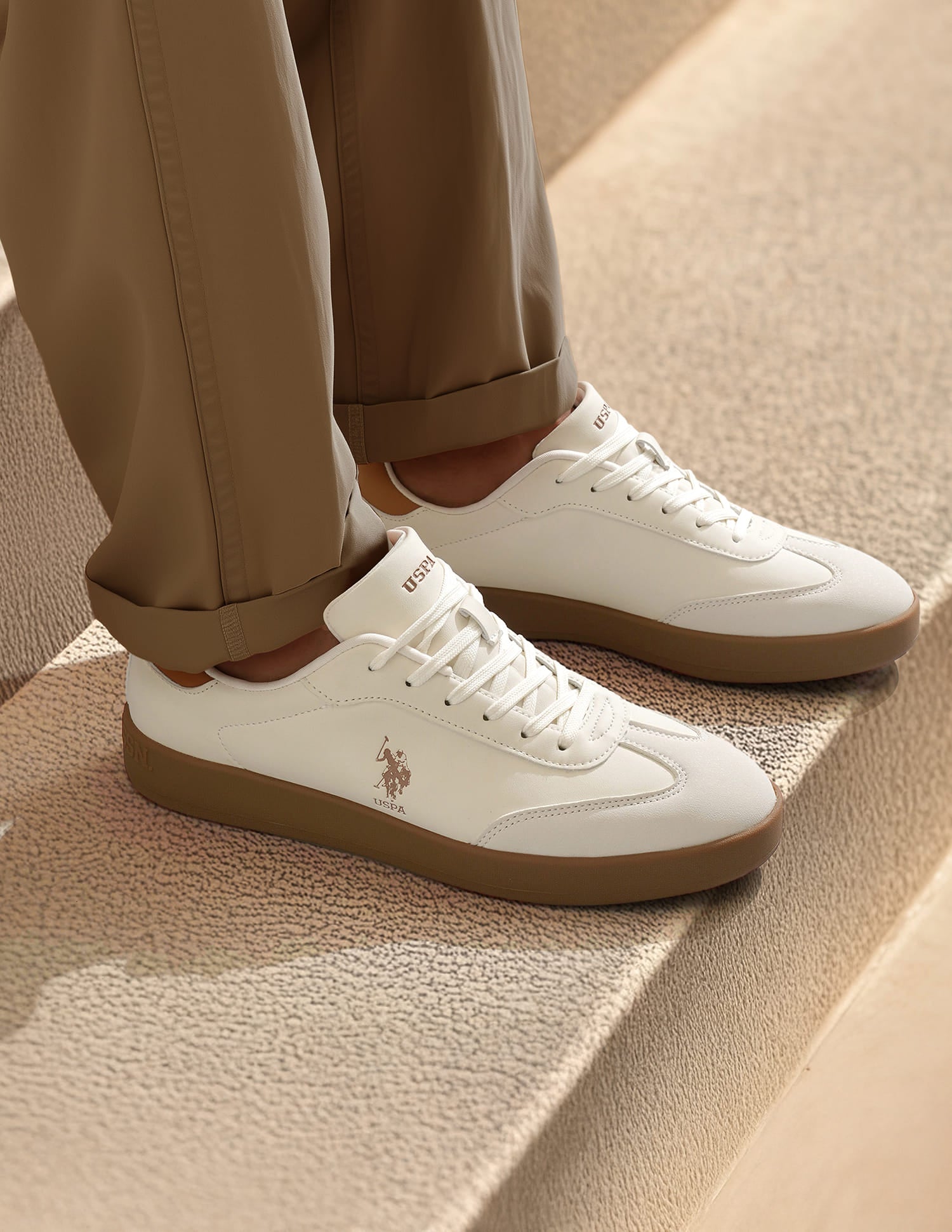 Men Coba 2.0 Colourblocked Round Toe Sneakers Beige - U.S. Polo Assn. India | Large