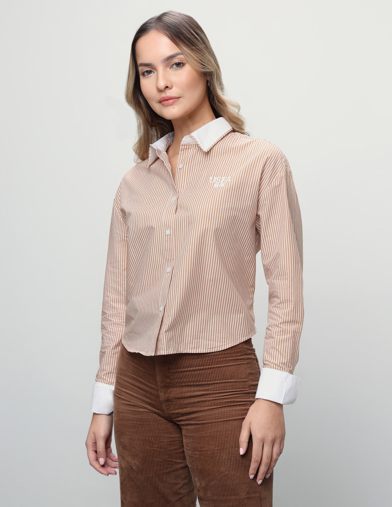 Vertical Striped Cropped Shirt Mustard - U.S. Polo Assn. India | Large