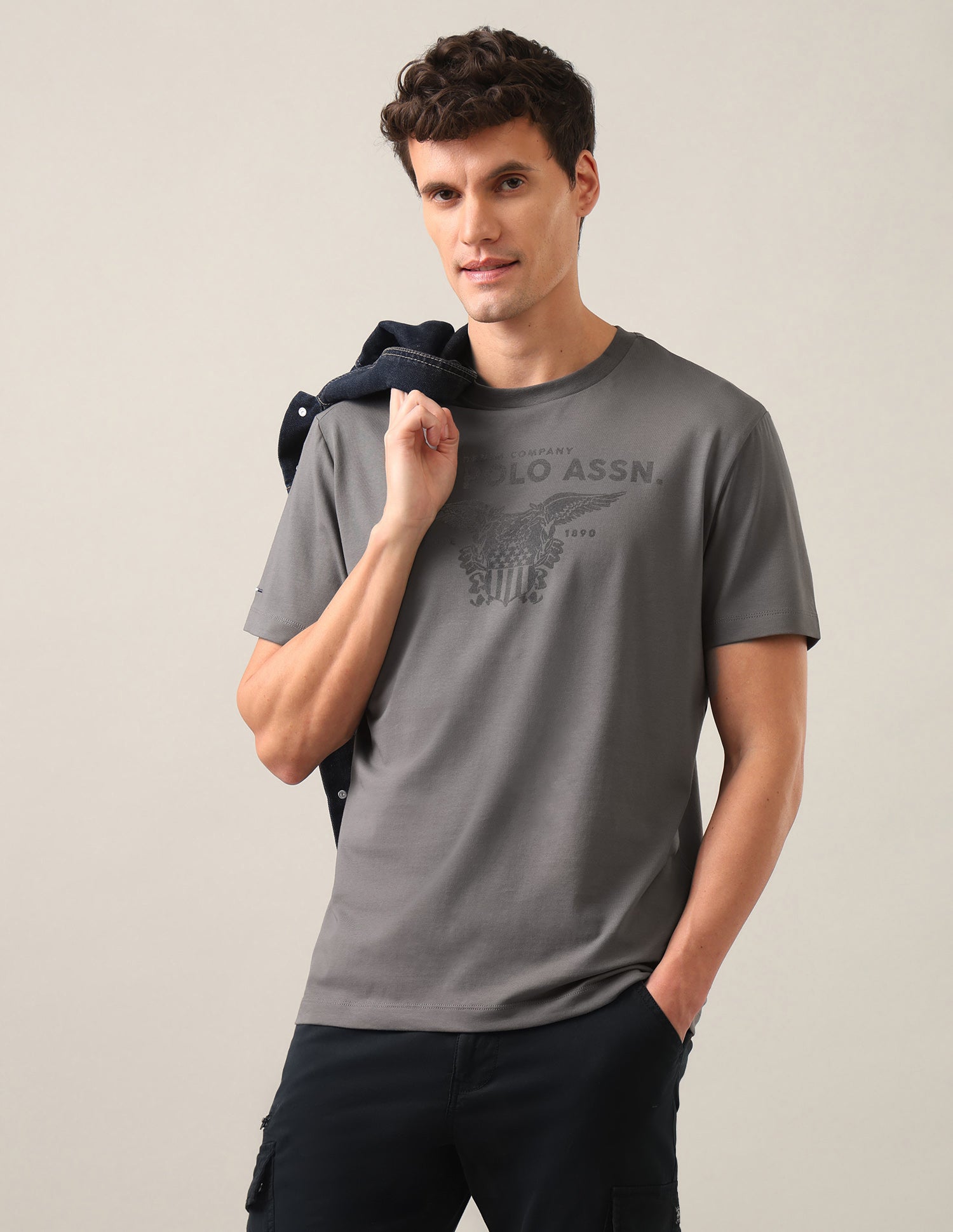 Graphic Brand Printed Slim Fit T-Shirt Grey - U.S. Polo Assn. India | Large
