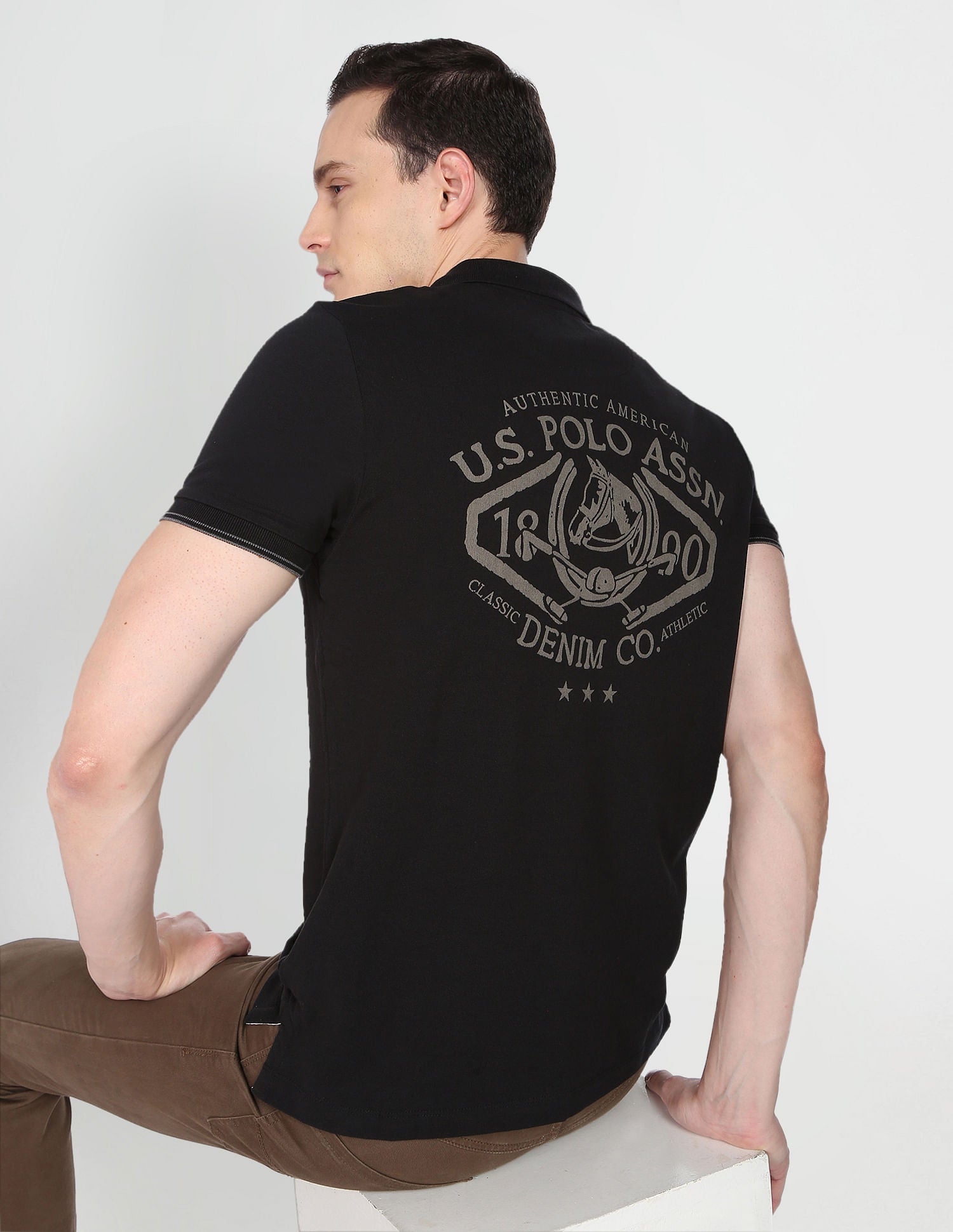 Logo Print Cotton Pique Polo Shirt Black - U.S. POLO ASSN. | Large