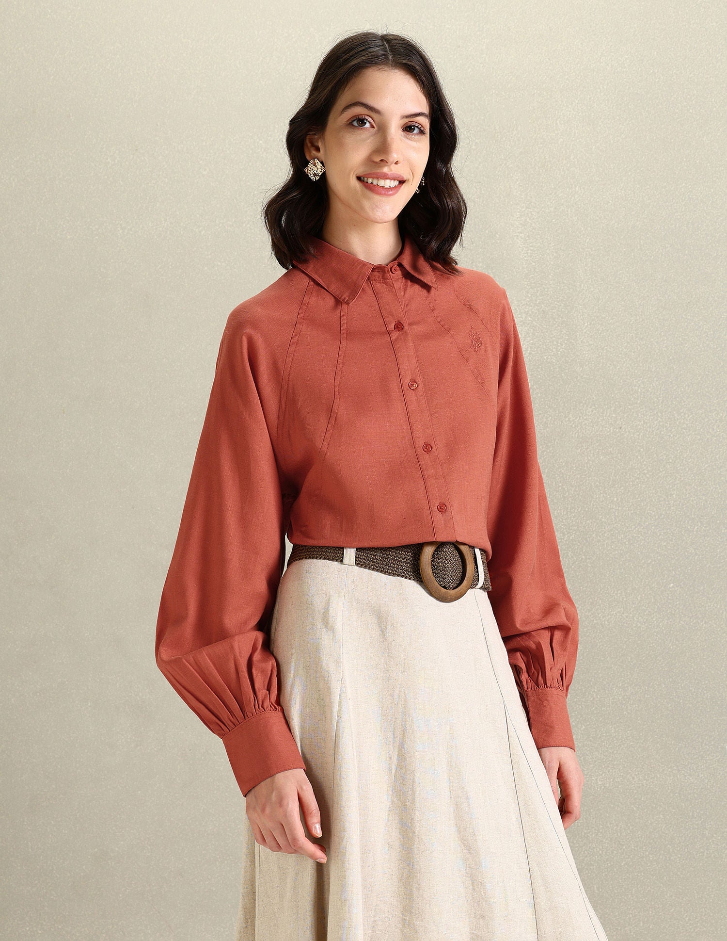 Spread Collar Loose Solid Shirt Rust - U.S. Polo Assn. India | Large