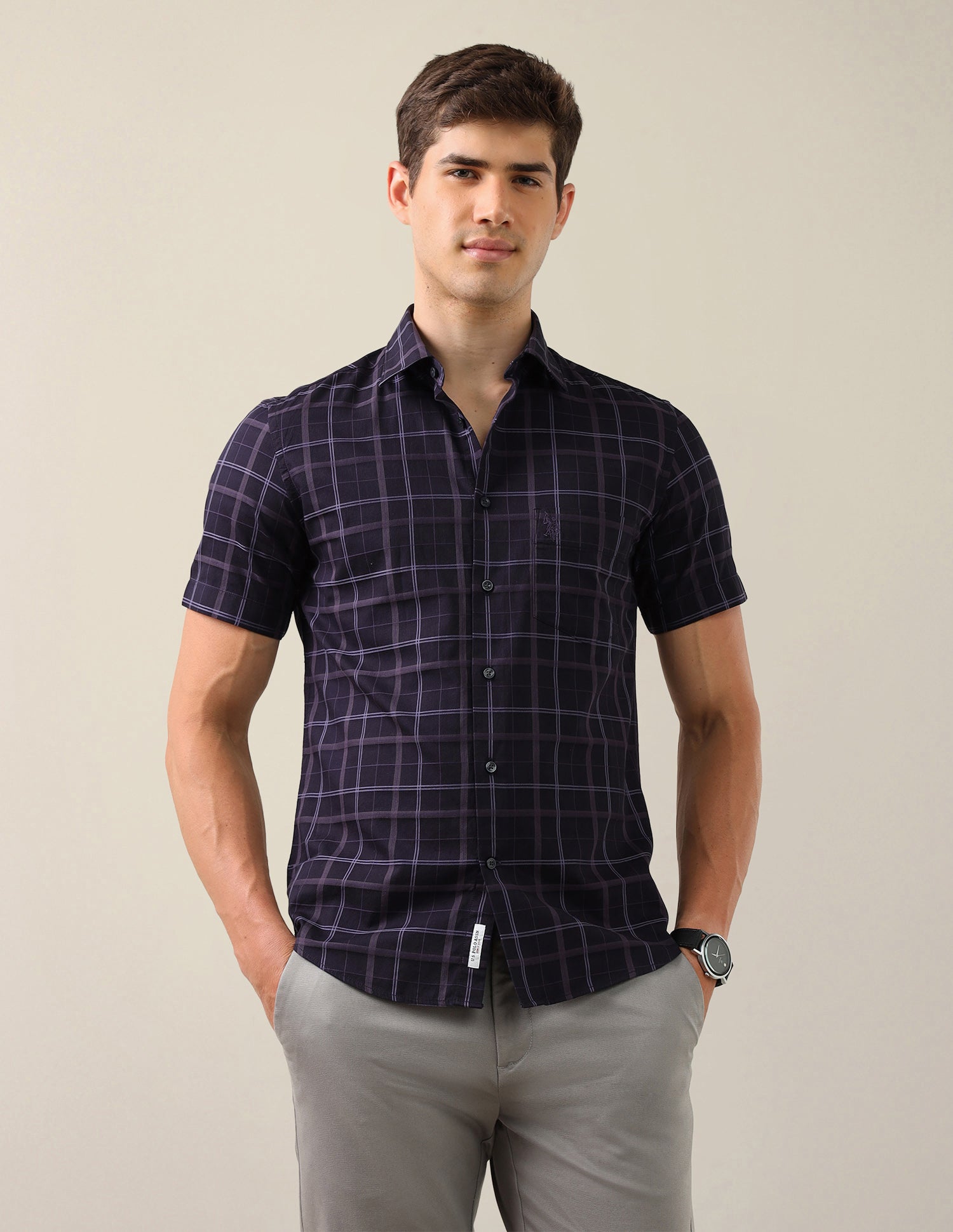 Grid Tattersall Checked Tailored Fit Shirt Purple - U.S. Polo Assn. India | Large