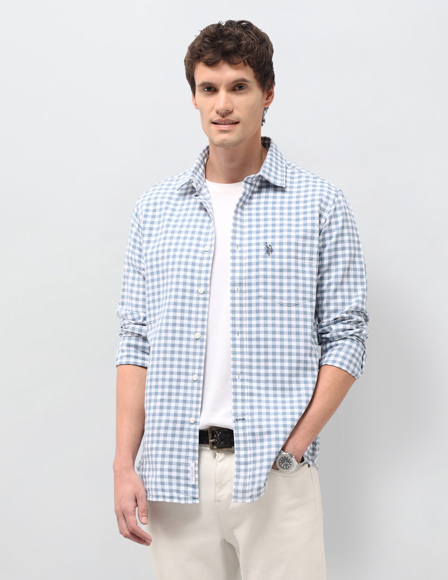Gingham Checks Tailored Fit Shirt Grey - U.S. Polo Assn. India | Large