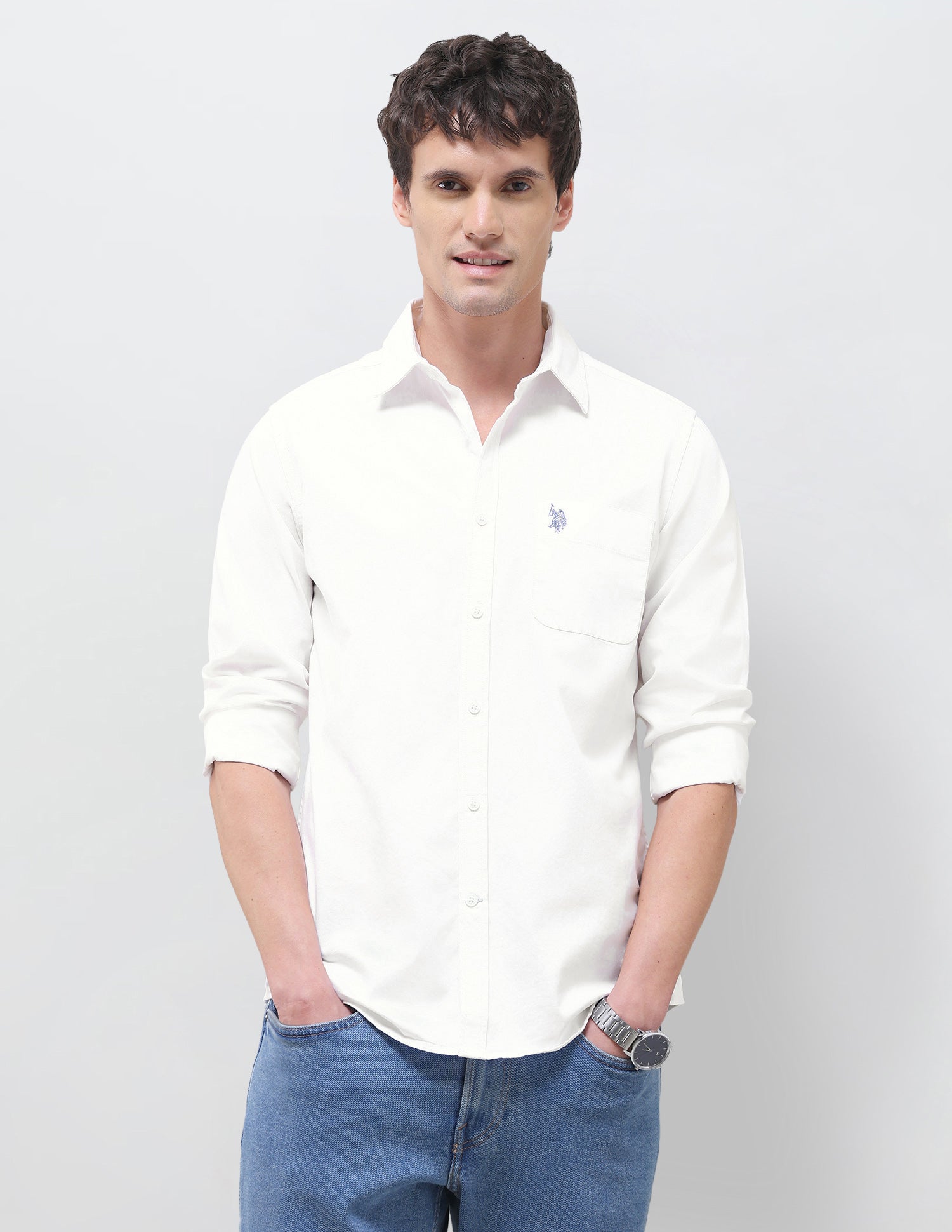 Textured Regular Fit Shirt White - U.S. Polo Assn. India | Large