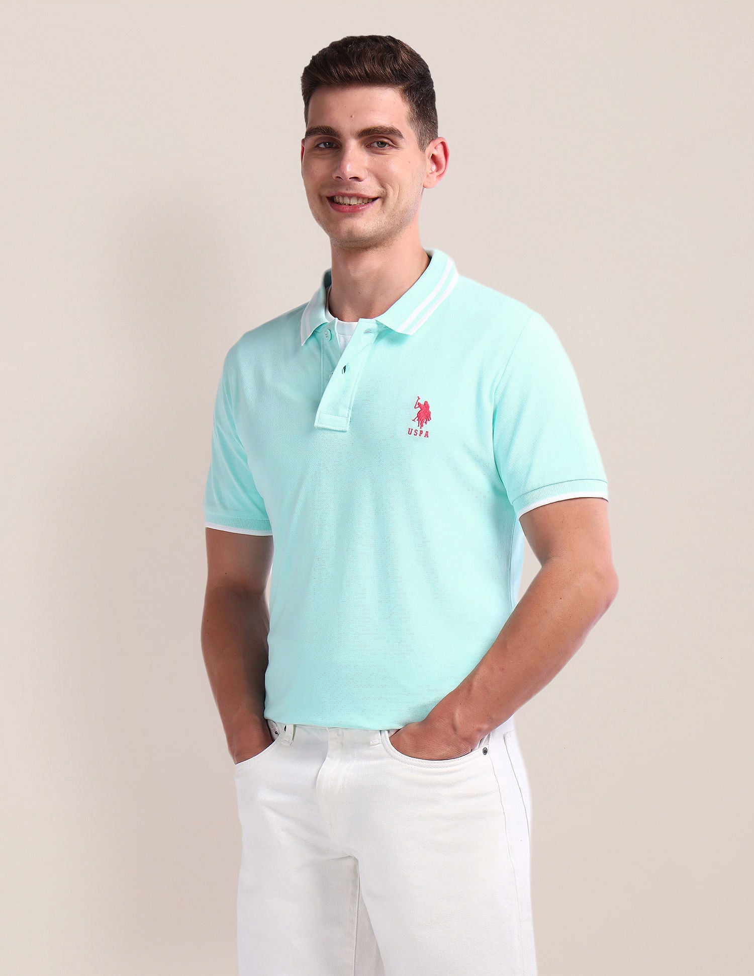 Solid Slim Fit Polo Shirt Blue - U.S. Polo Assn. India | Large