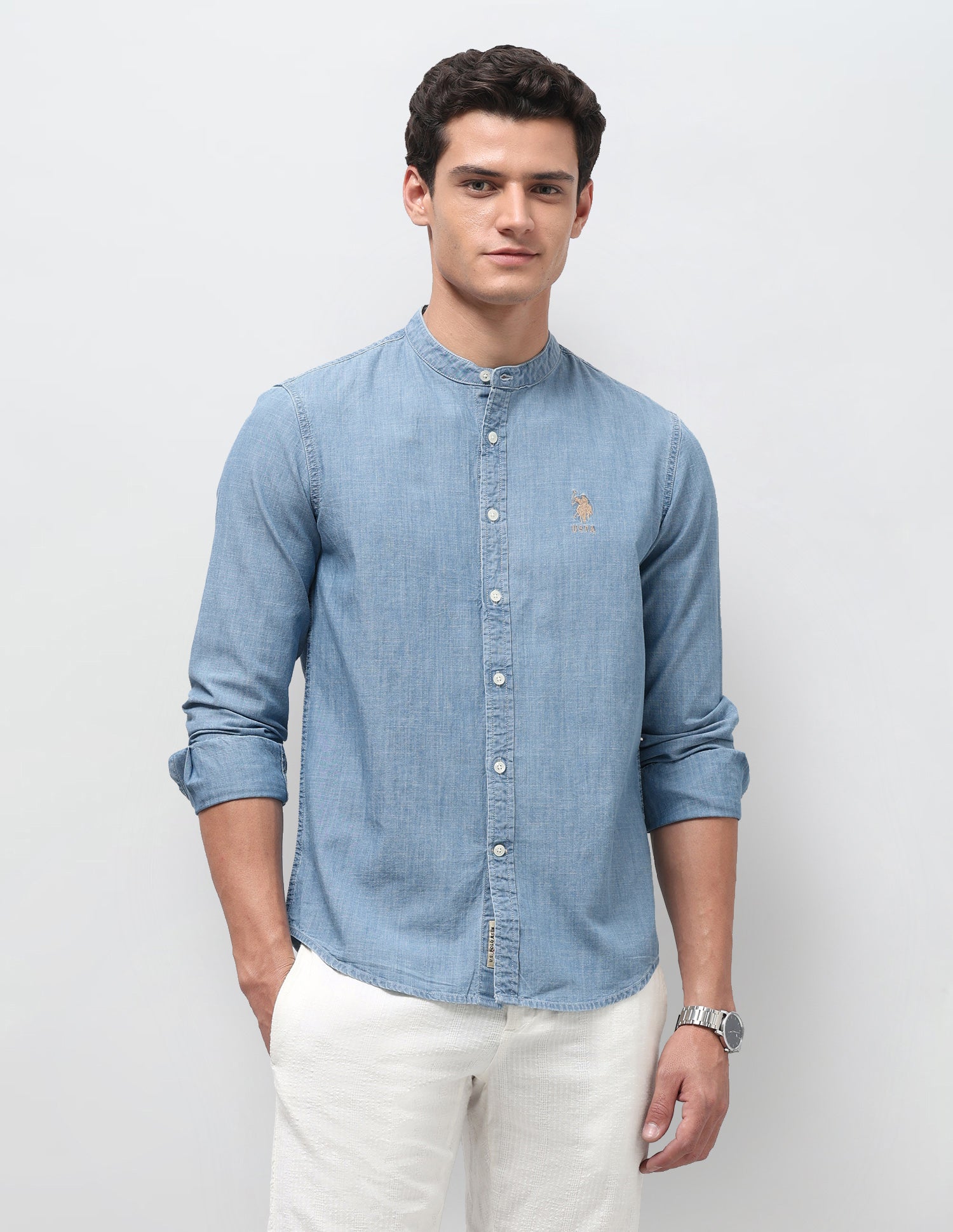 Solid Regular Fit Shirt Light Indigo - U.S. Polo Assn. India | Large