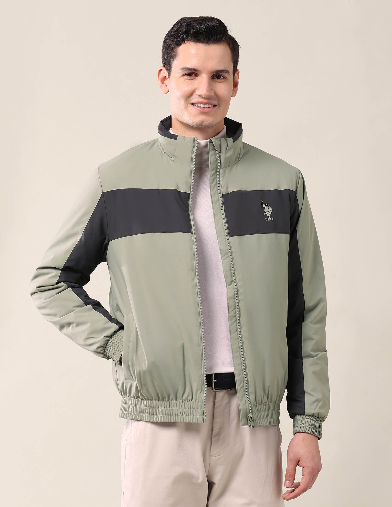 Colourblocked Regular Fit Jacket Green - U.S. Polo Assn. India | Large