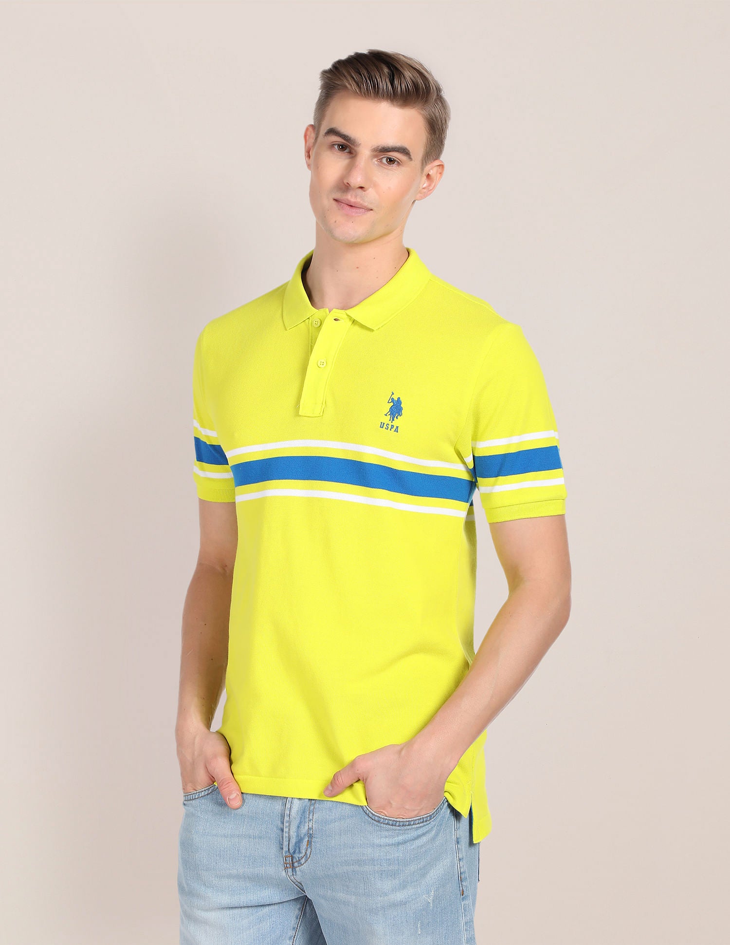 Ribbed Collar Horizontal Stripe Polo Shirt