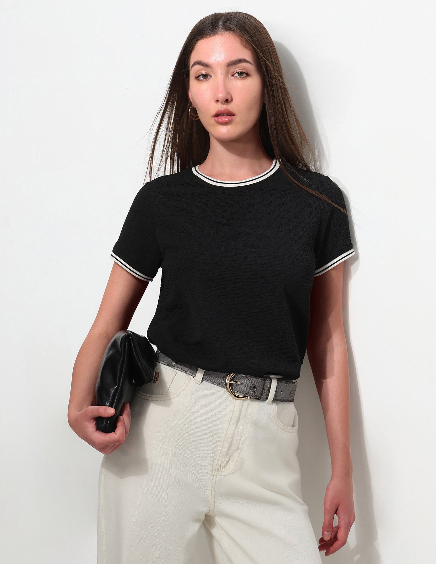 Regular Fit Textured T-Shirt Black - U.S. Polo Assn. India | Large