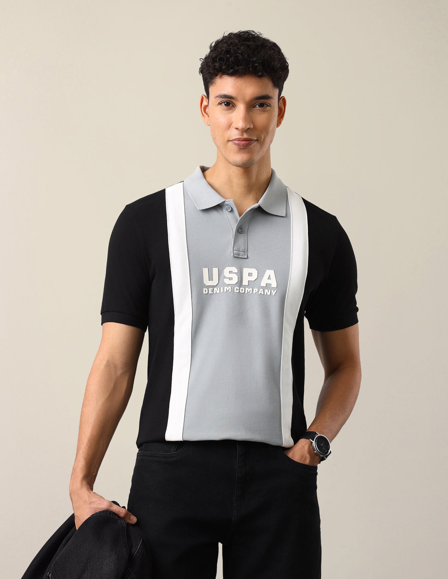 Colourblocked Slim Fit Polo Shirt Black - U.S. Polo Assn. India | Large