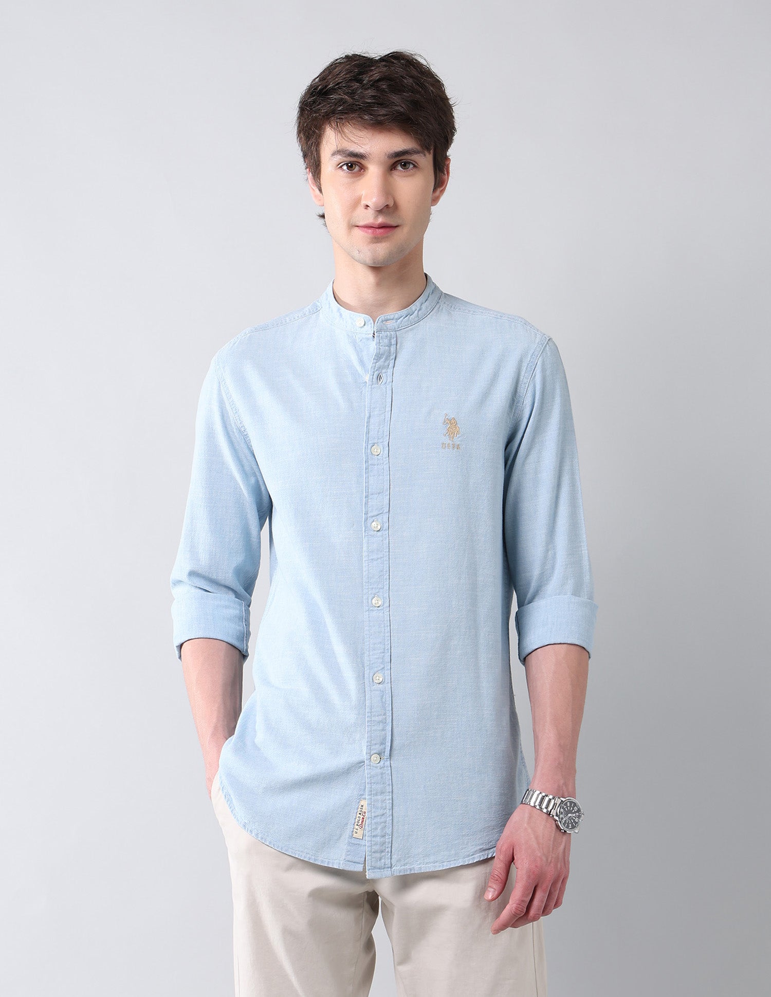 Solid Poplin Regular Fit Shirt Indigo - U.S. Polo Assn. India | Large