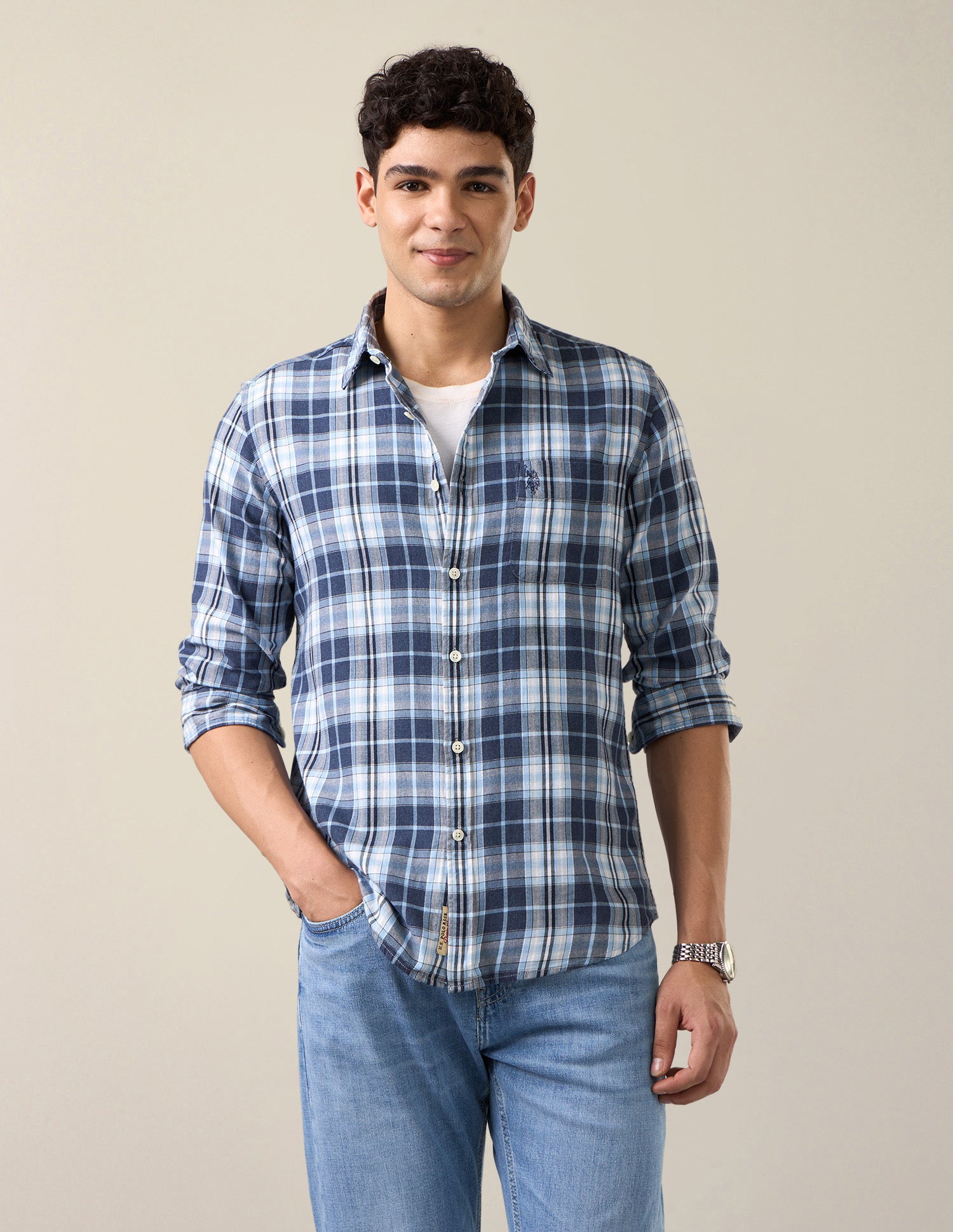 Plaid Checked Twill Shirt Blue - U.S. Polo Assn. India | Large