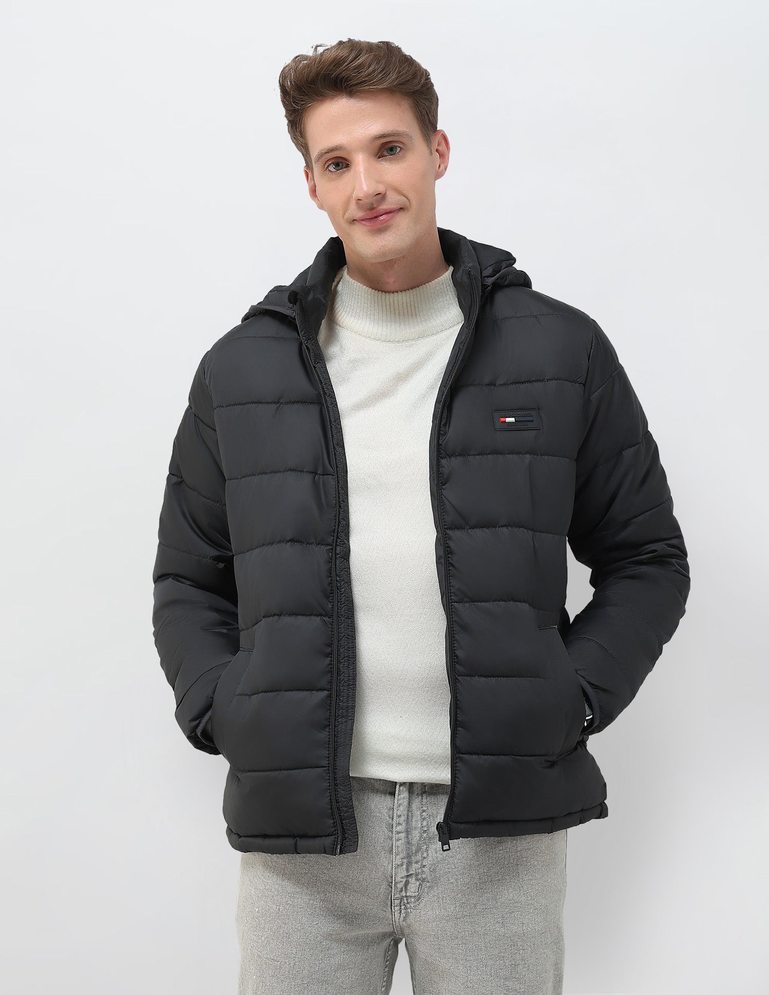 Regular Fit Solid Puffer Jacket