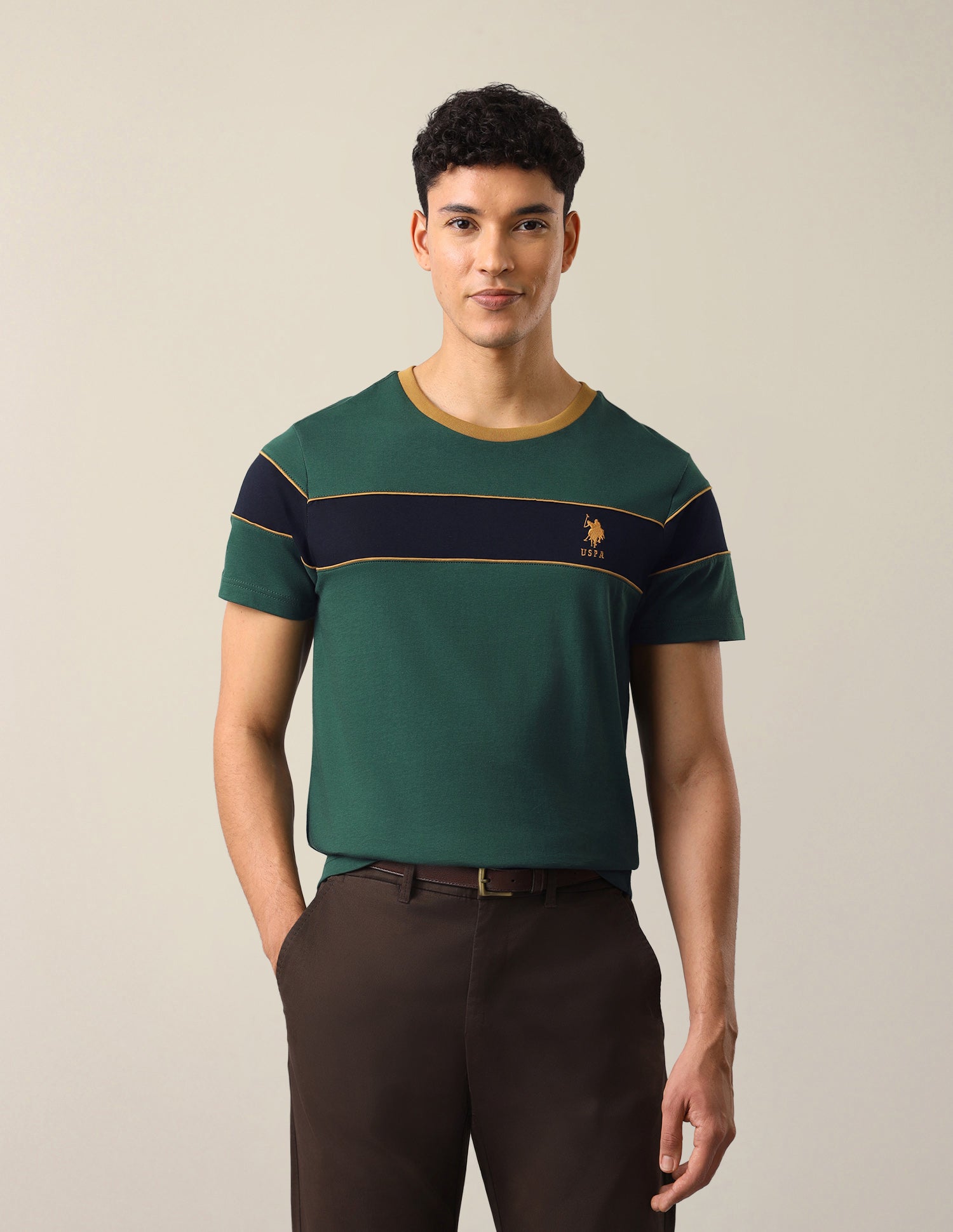 Solid Regular Fit T-Shirt Dark Green - U.S. Polo Assn. India | Large