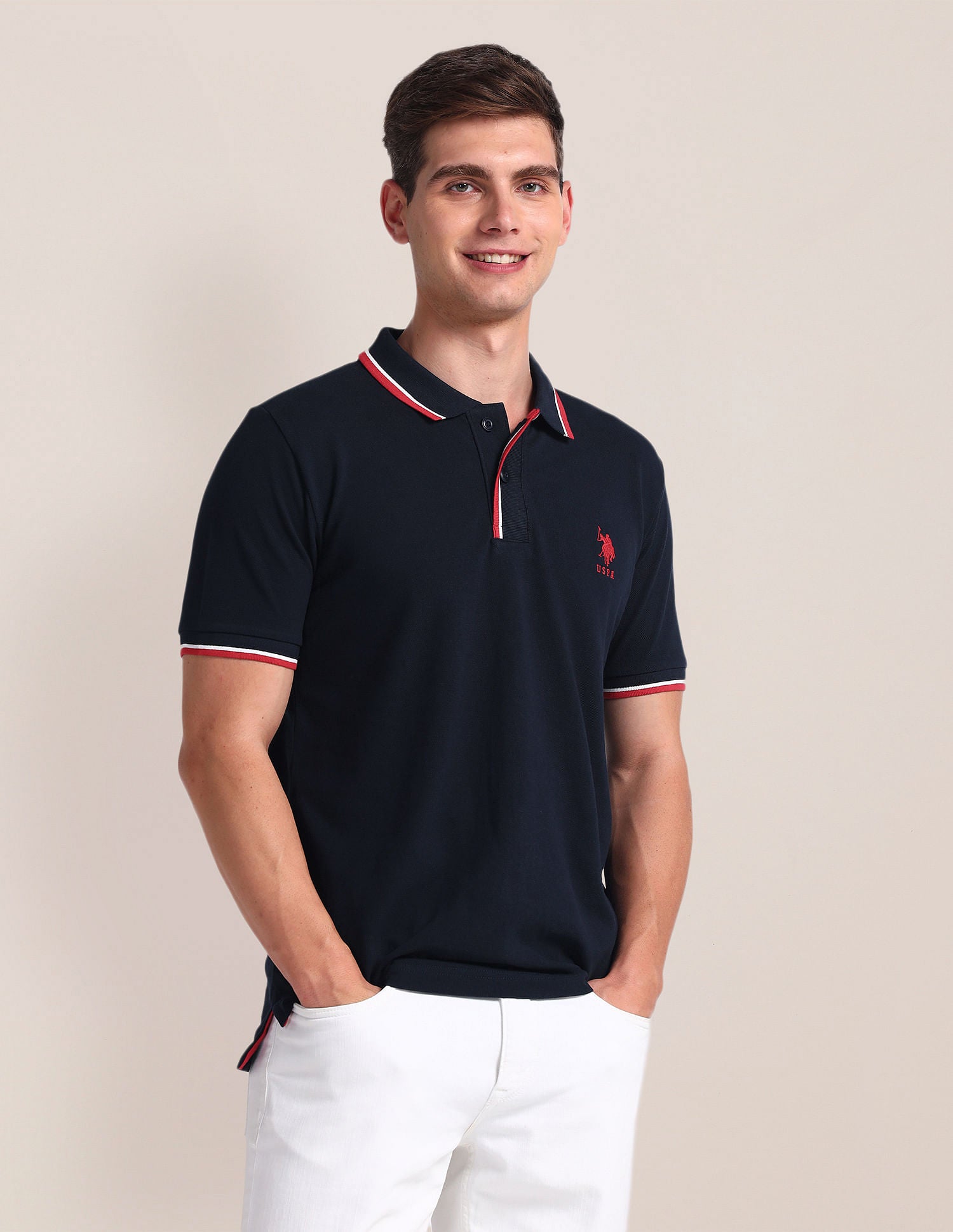 Tipped Collar Slim Polo Shirt Navy - U.S. Polo Assn. India | Large