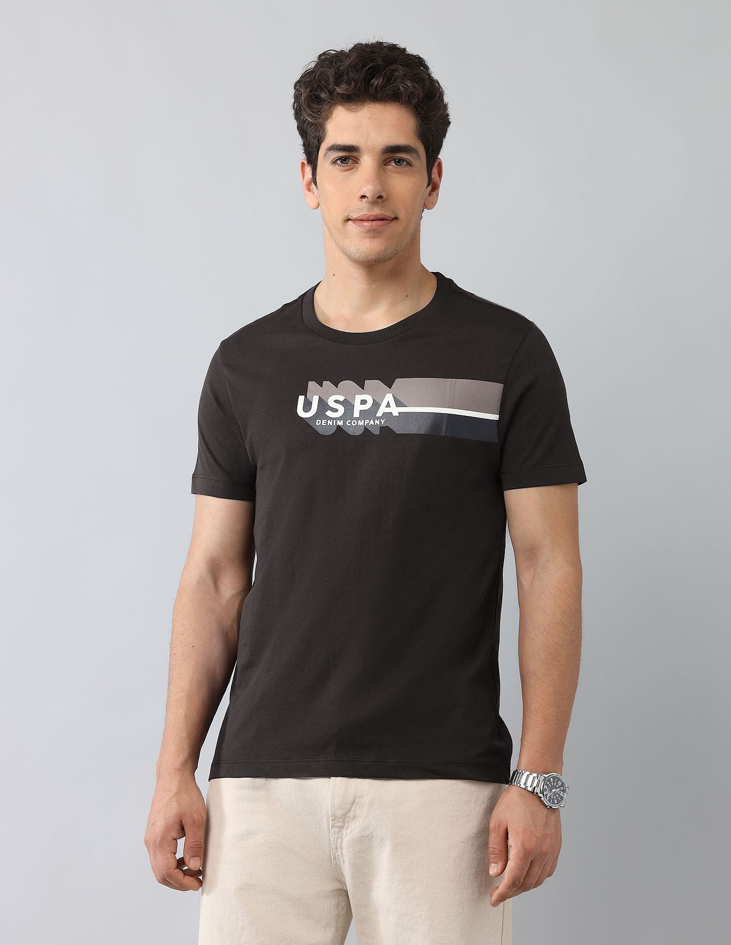 Muscle Fit Brand Printed T-Shirt Dark Brown - U.S. Polo Assn. India | Large