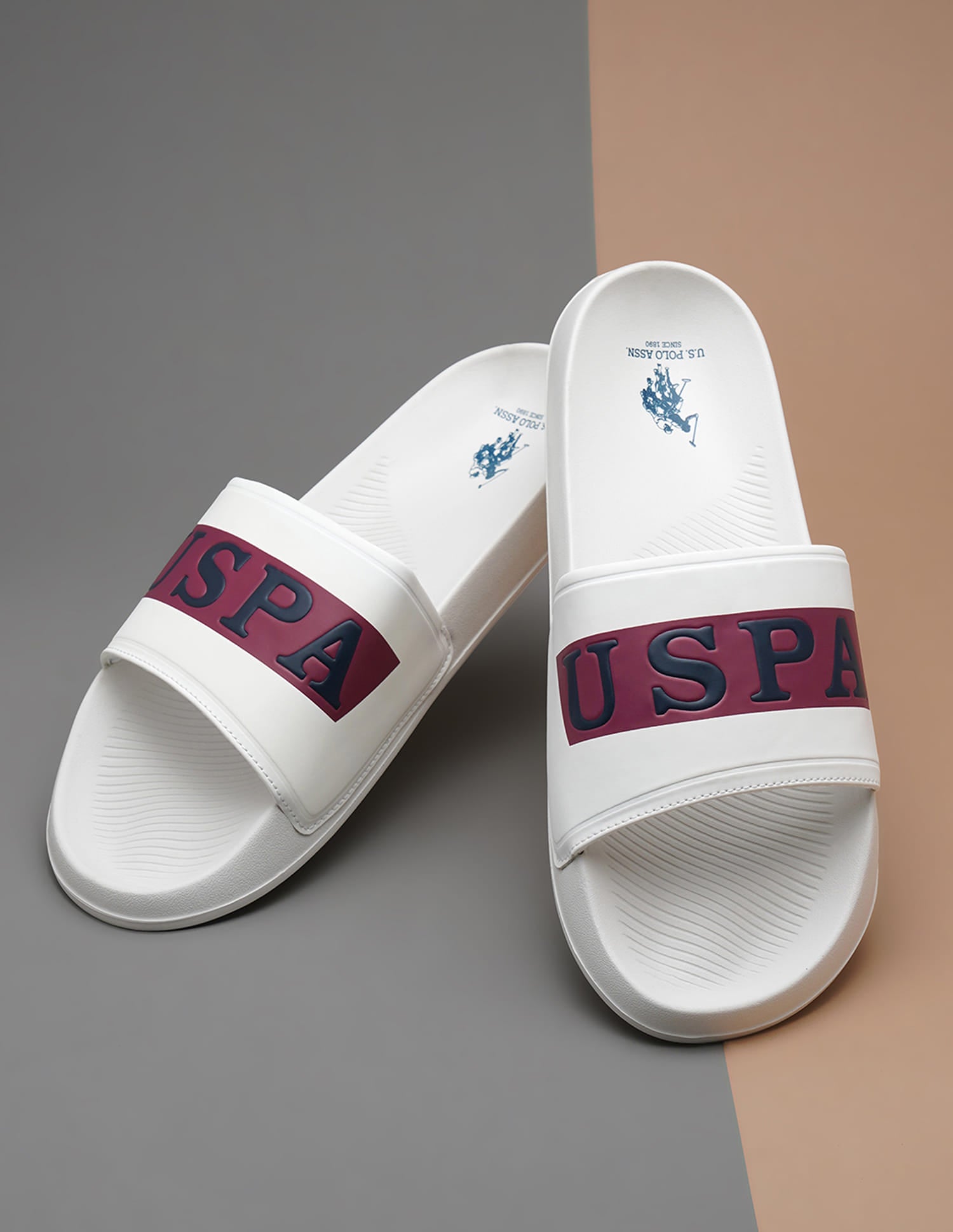 Men Brand Print Harvey 6.0 Slides White - U.S. Polo Assn. India | Large