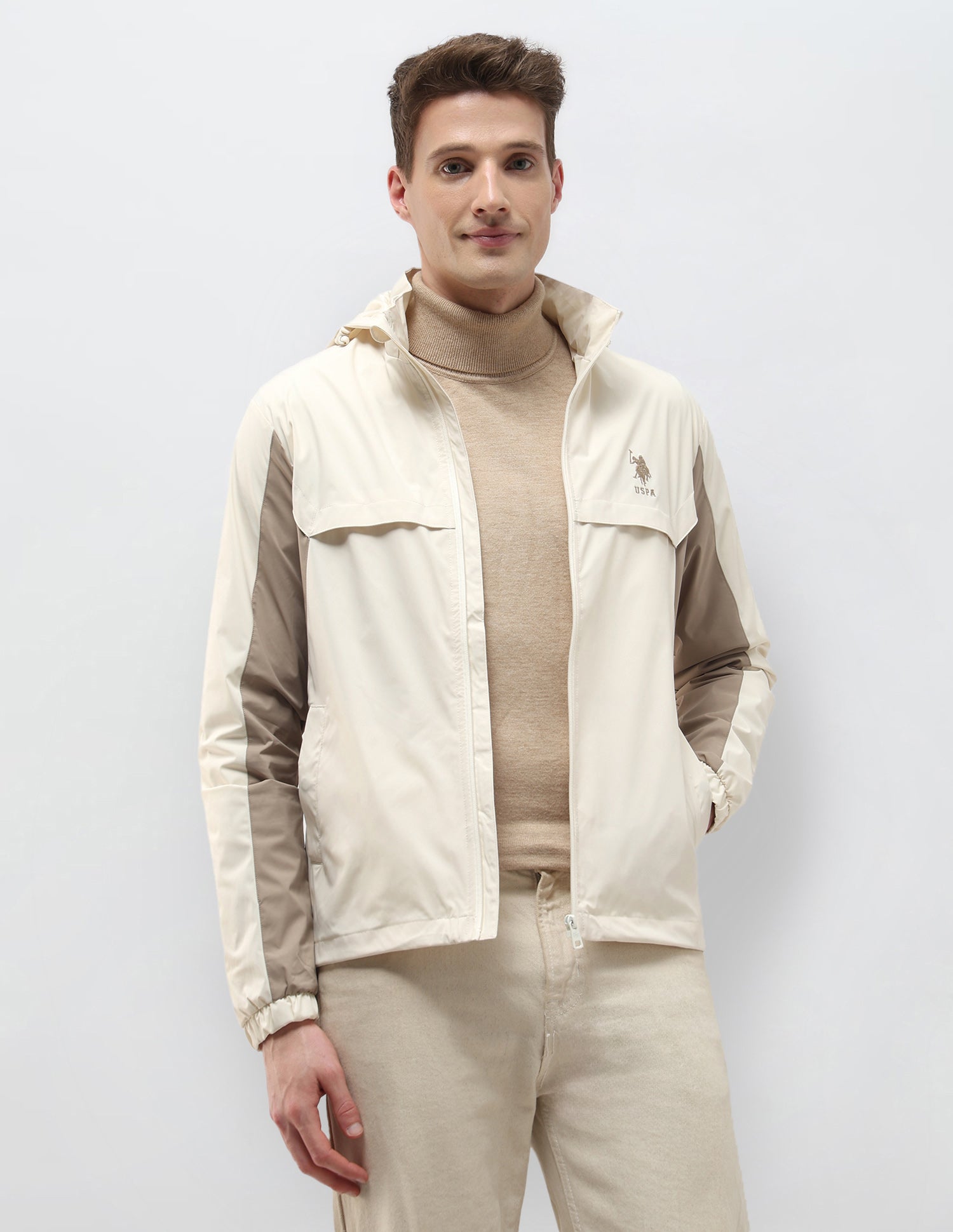 Packable Detachable Hood Colour Blocked Jacket