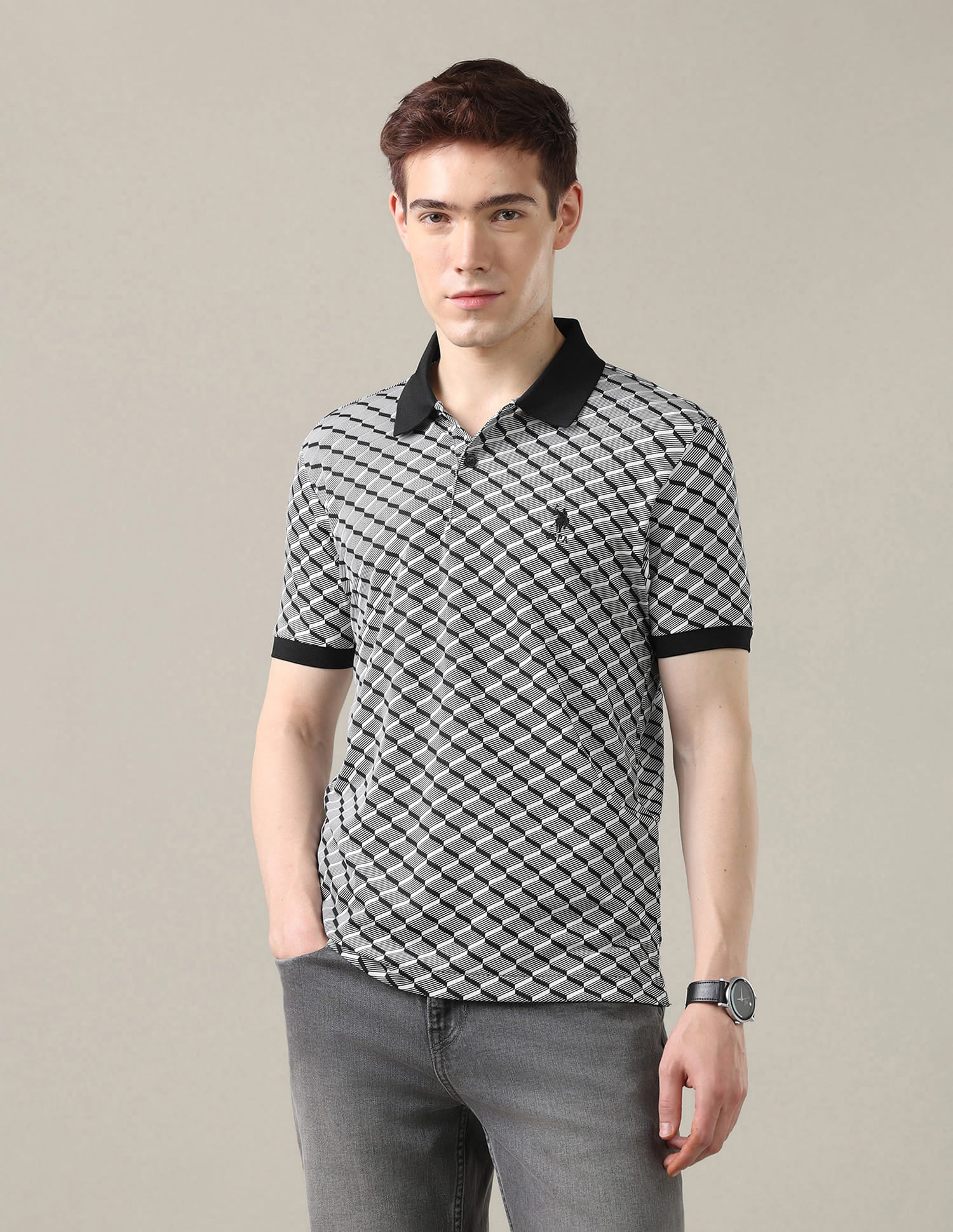 Geometric Printed Slim Fit Polo Shirt Grey - U.S. Polo Assn. India | Large